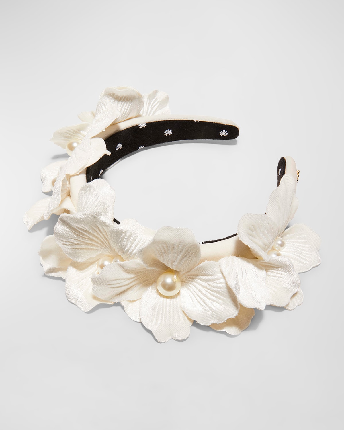 Shop Lele Sadoughi Magnolia Applique Velvet Headband In Ivory 100