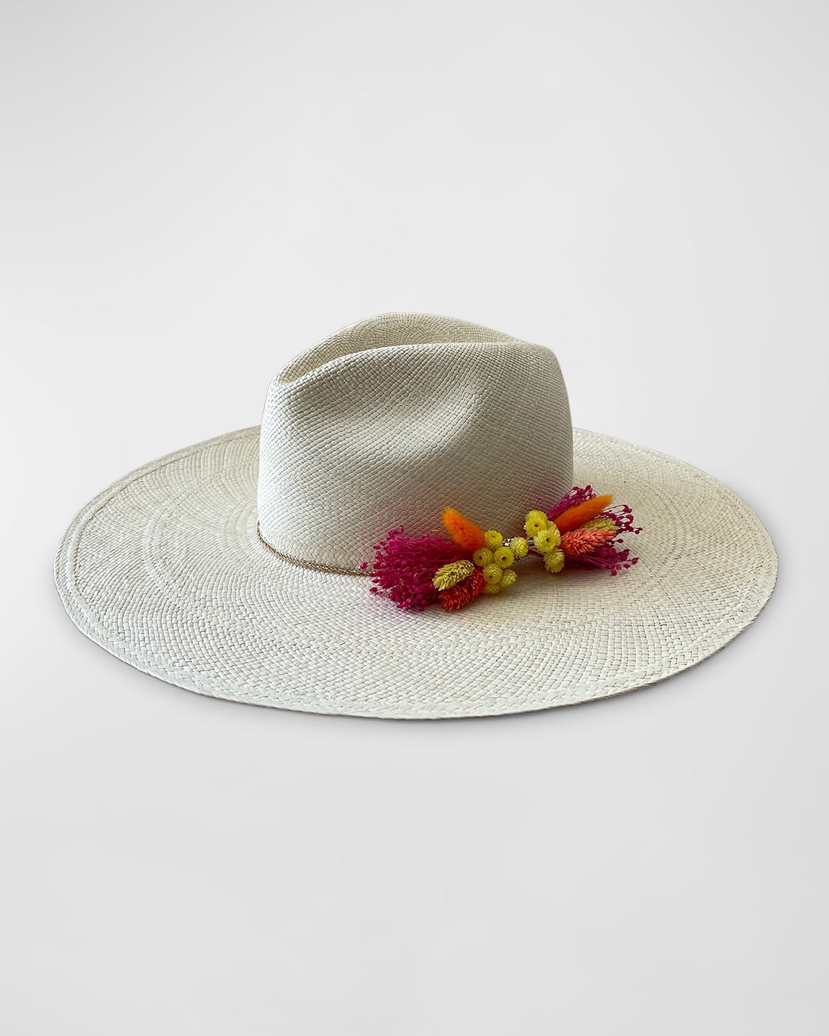 Shop Van Palma Donna Straw Fedora With Dried Florals In Natural