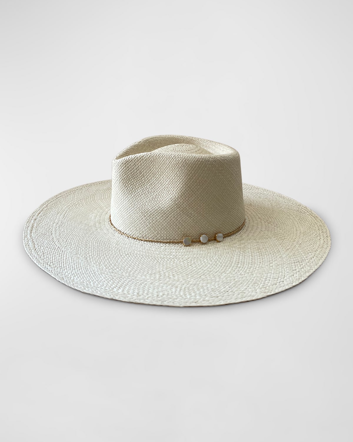 Shop Van Palma Ella Straw Fedora With Mother Of Pearl Chain In Natural