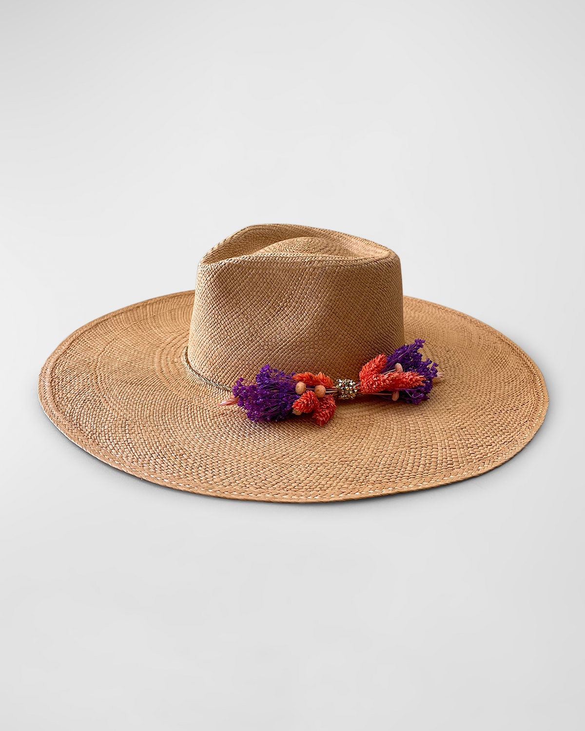 Simone Straw Fedora With Dried Florals