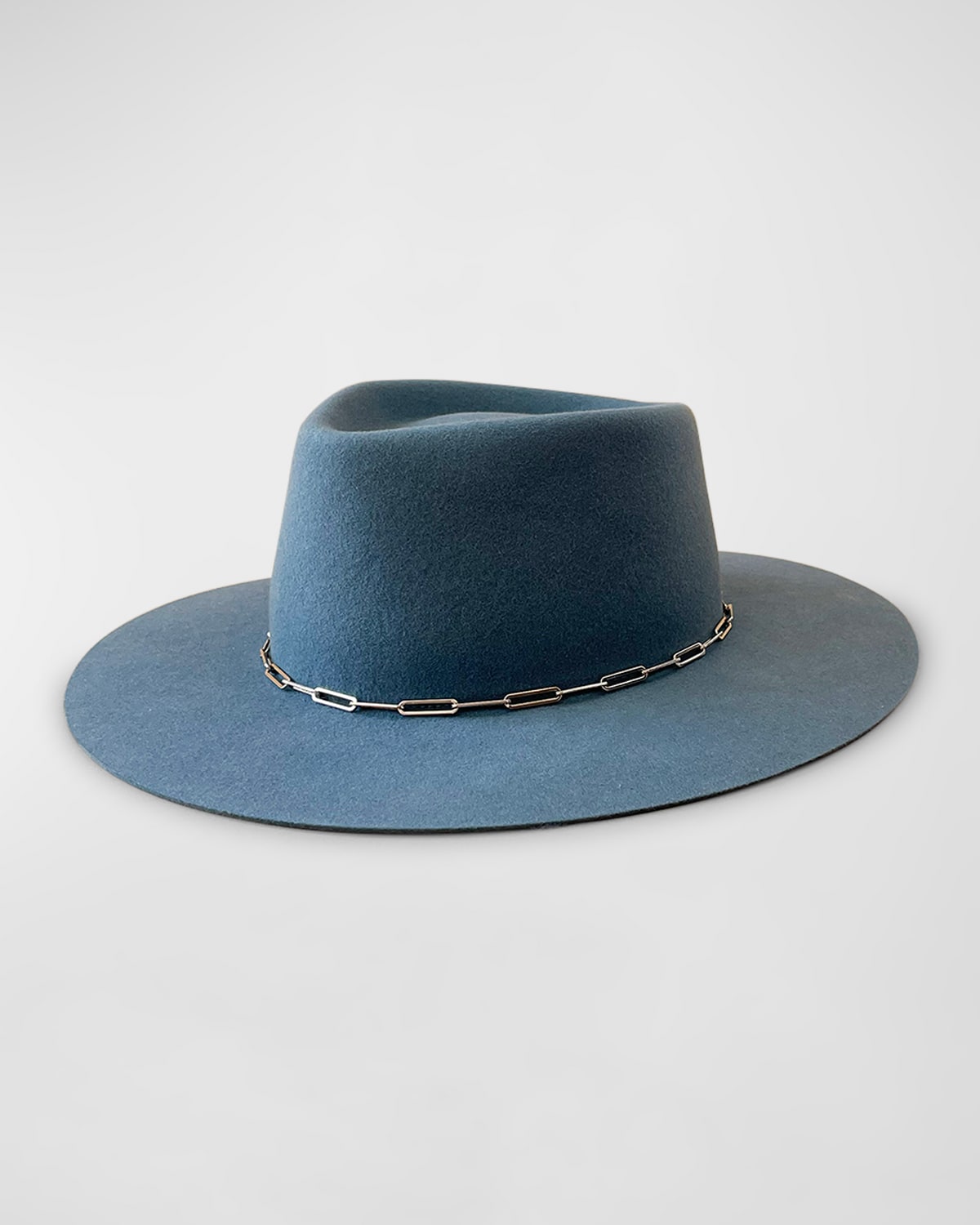 Shop Van Palma Lais Merino Wool Fedora With Paper Clip Chain In Blue Jeans