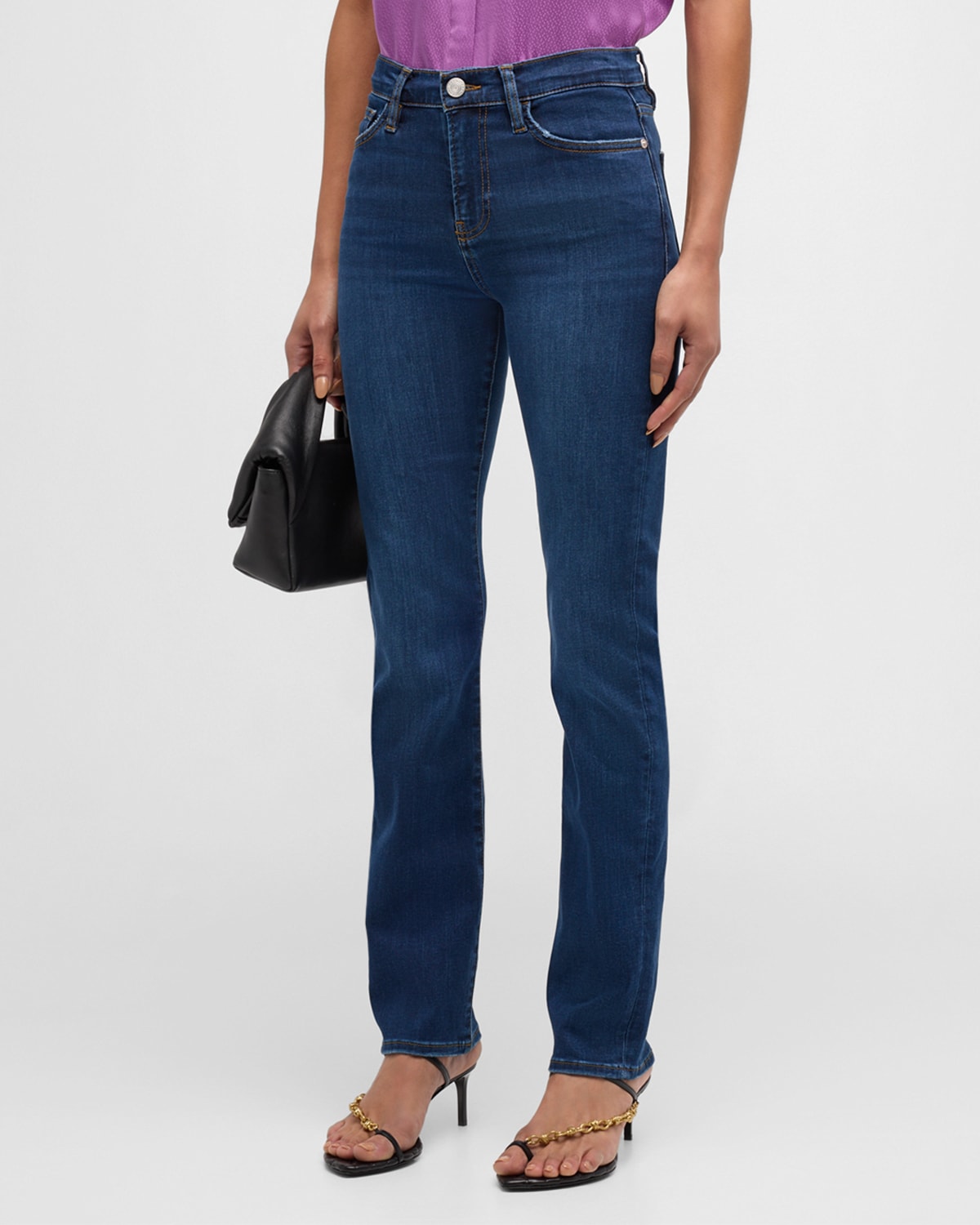 Shop Frame Le High Straight Long Jeans In Majesty