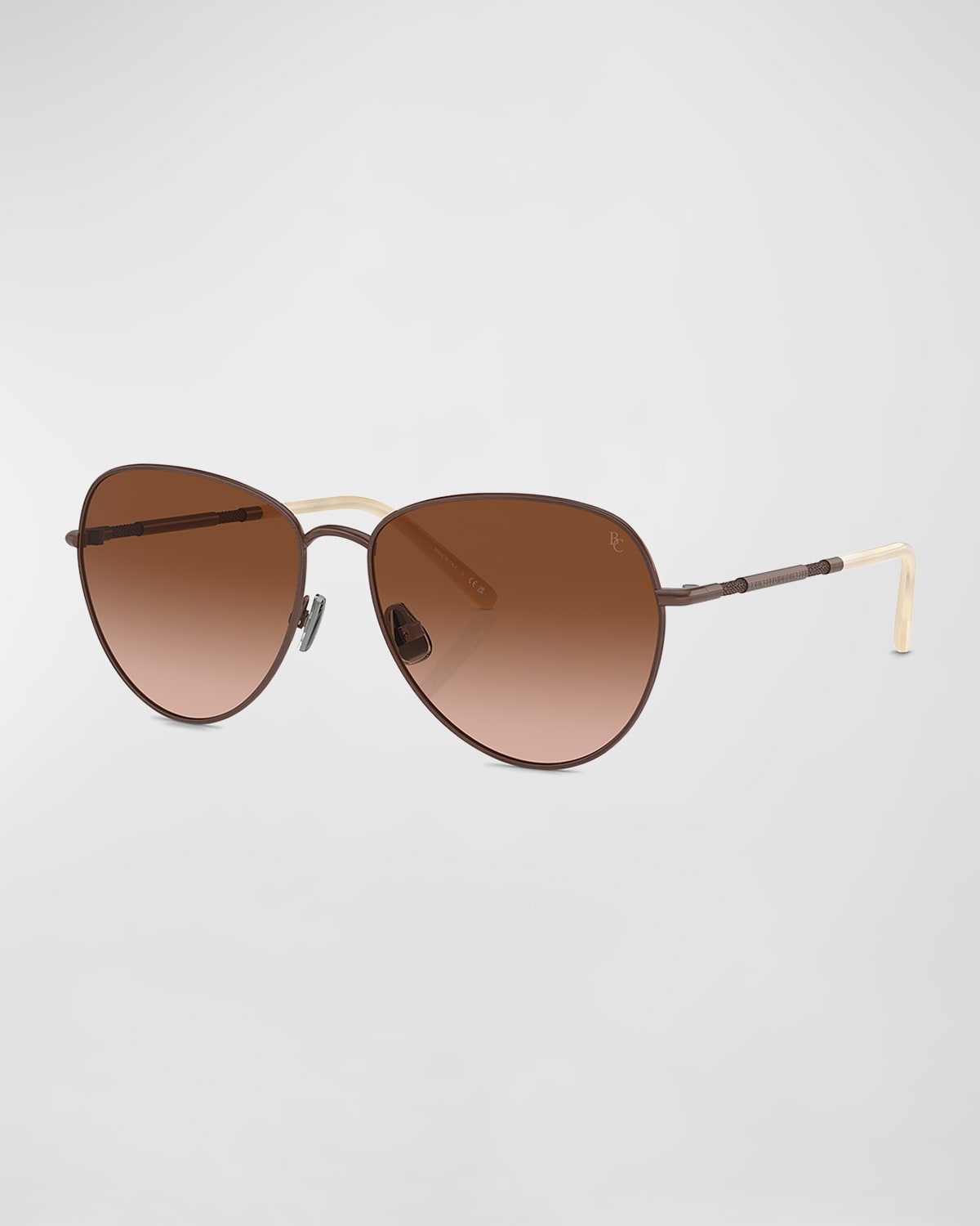 Brunello Cucinelli Oversized Titanium & Plastic Aviator Sunglasses In Bronze