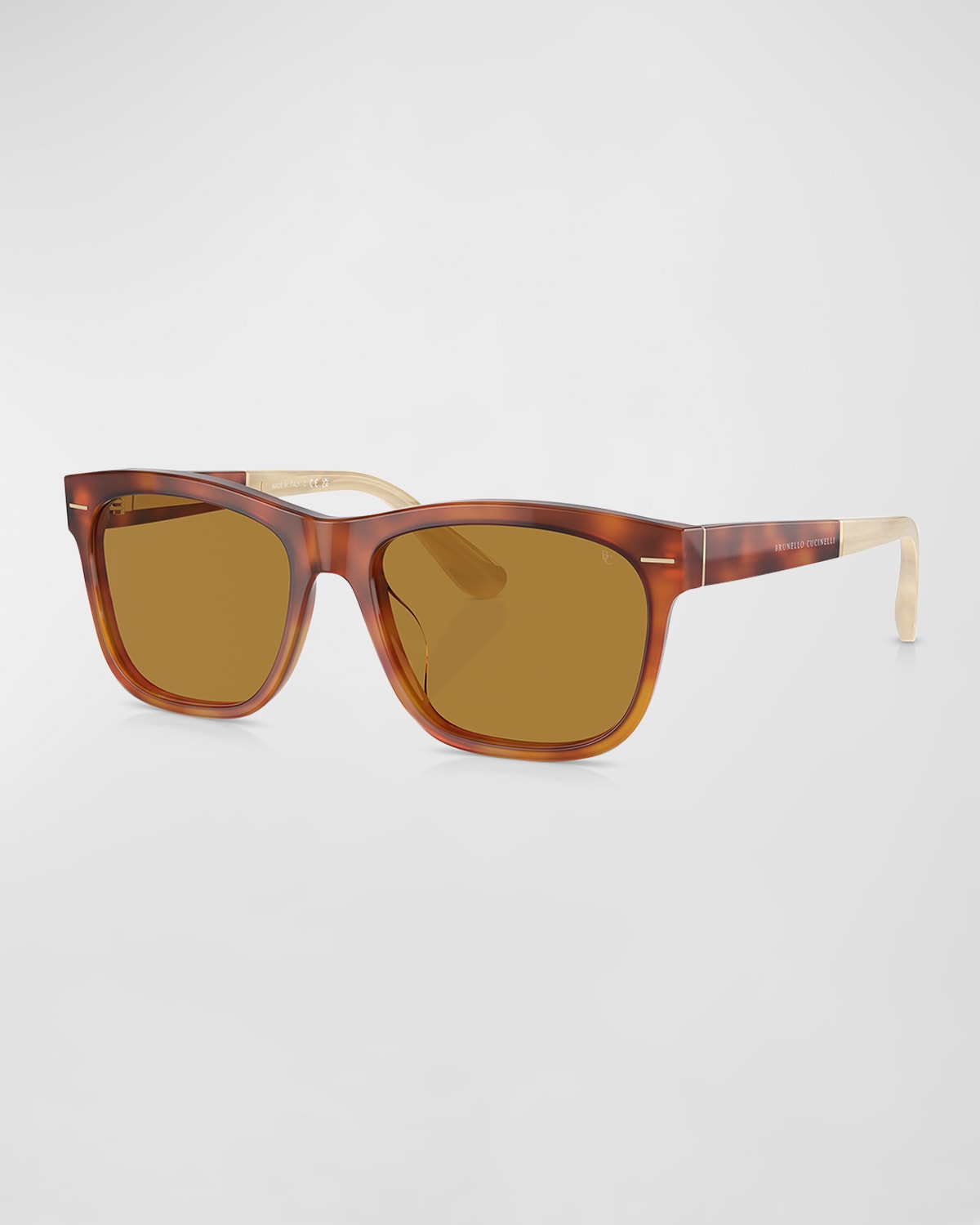 Shop Brunello Cucinelli Two-tone Acetate Square Sunglasses In Havana