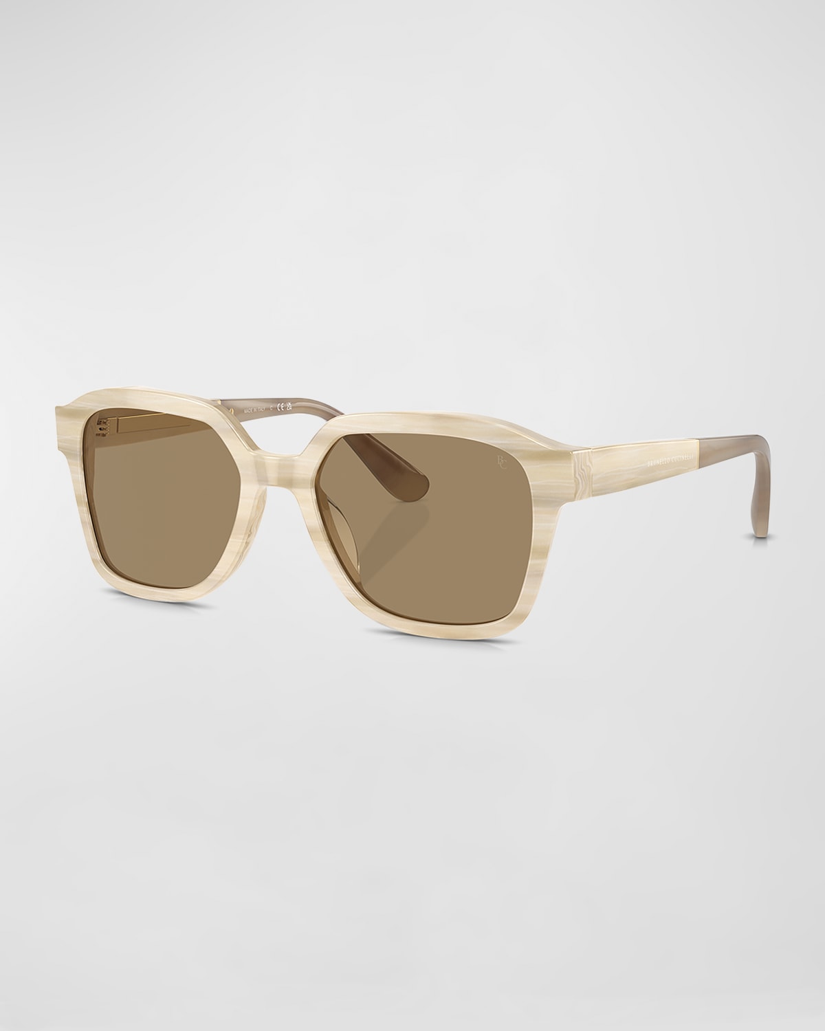 Brunello Cucinelli Modern Acetate Square Sunglasses In Light Brown