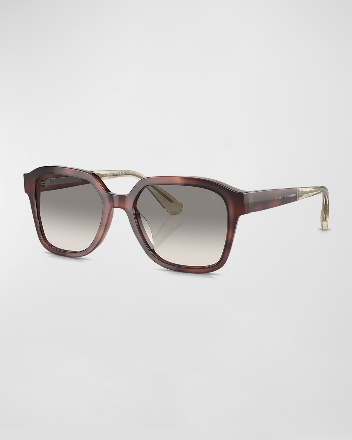 Brunello Cucinelli Modern Acetate Square Sunglasses In Havana