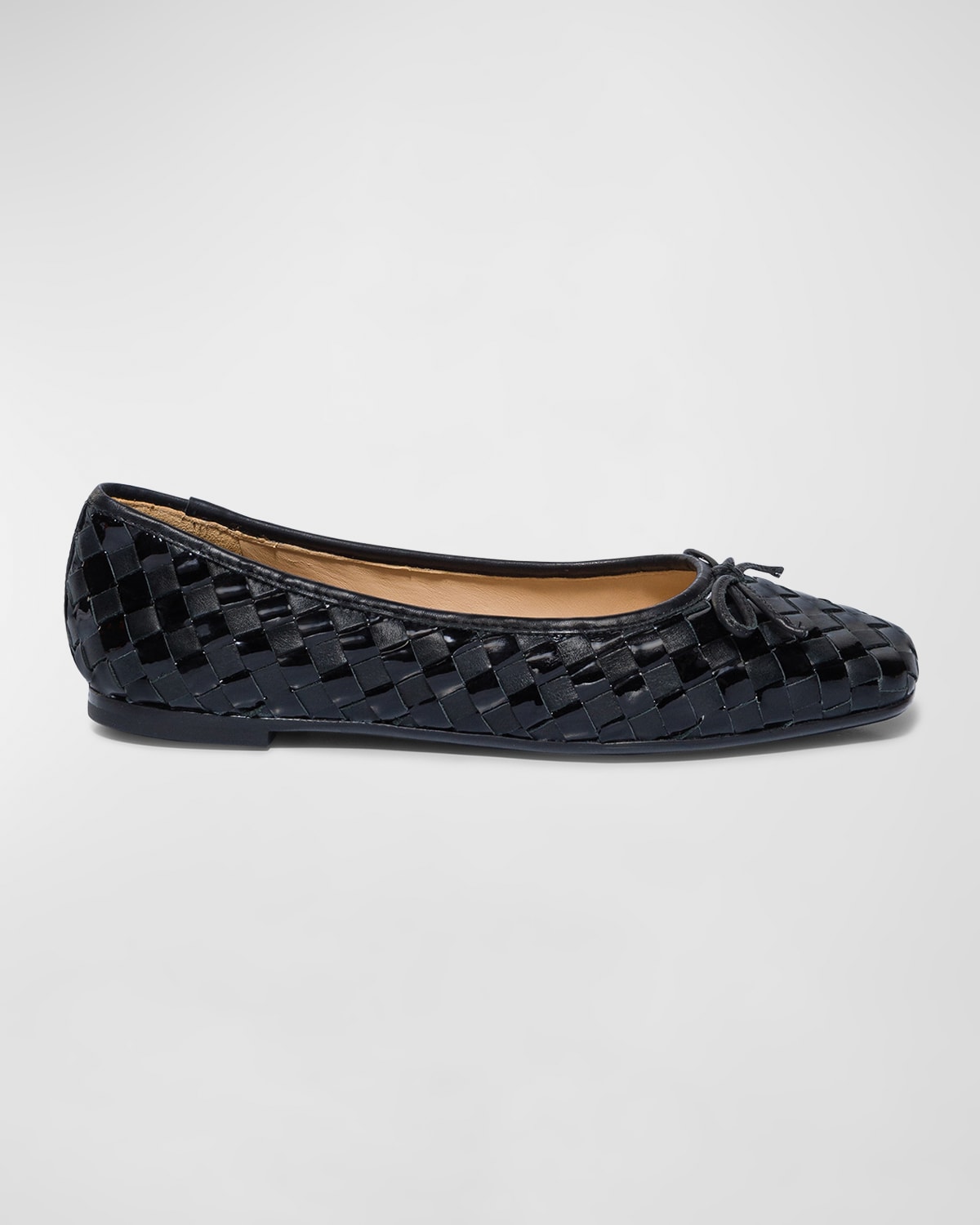 Shop Bernardo Gwynn Woven Leather Ballerina Flats In Black Glove Leather/black Patent Leather