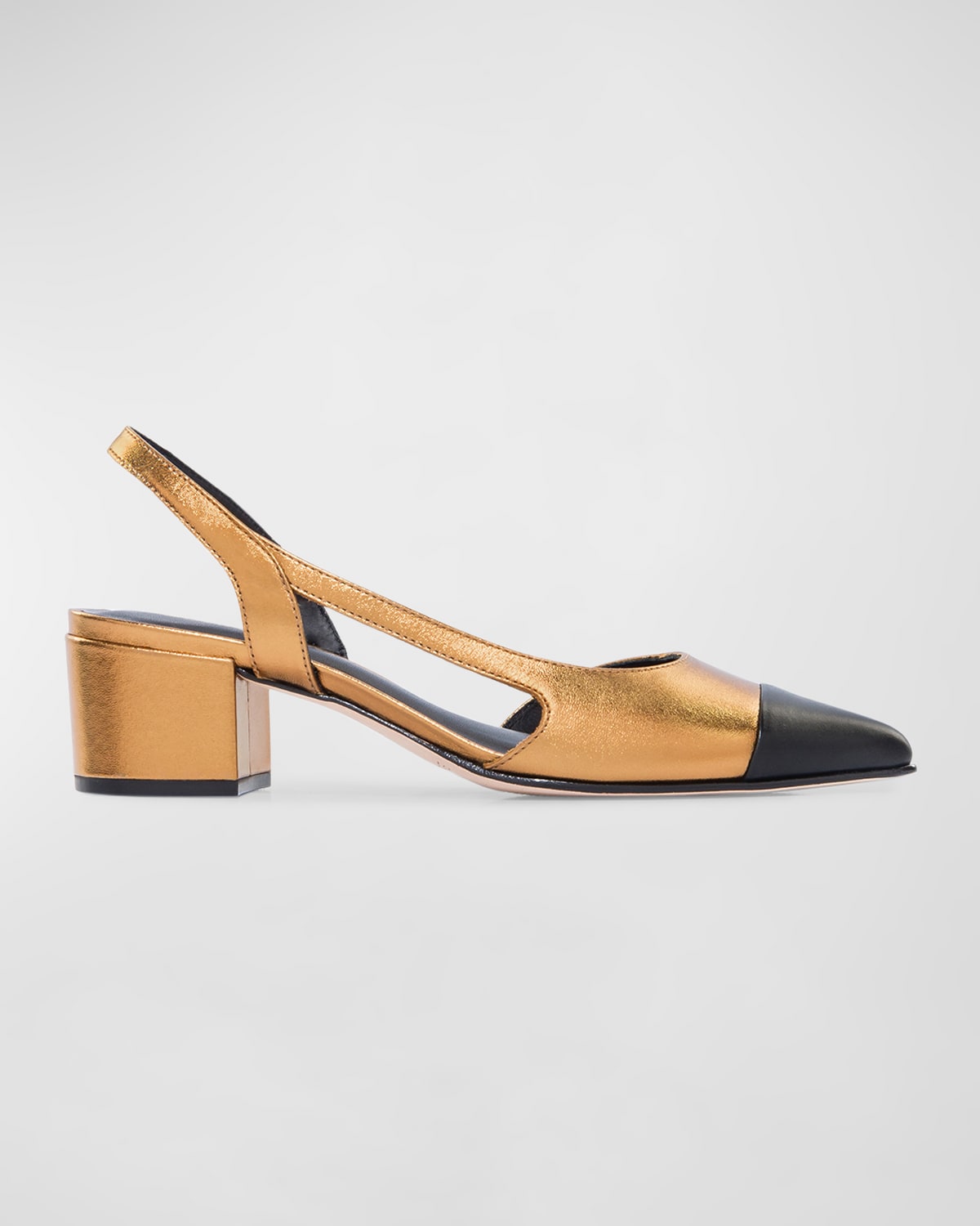 Shop Bernardo Monroe Cap-toe Slingback Pumps In Bronze Metal Antique Calf/ Black