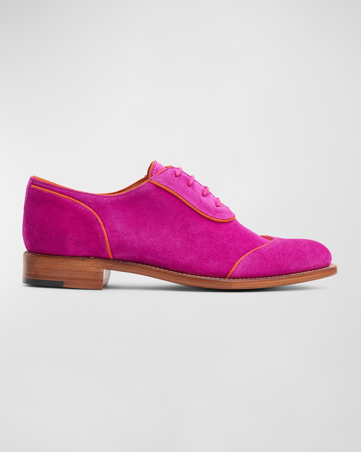 Shop The Office Of Angela Scott Mr. Evans Suede Wing-tip Derby Loafers In Fuchsia