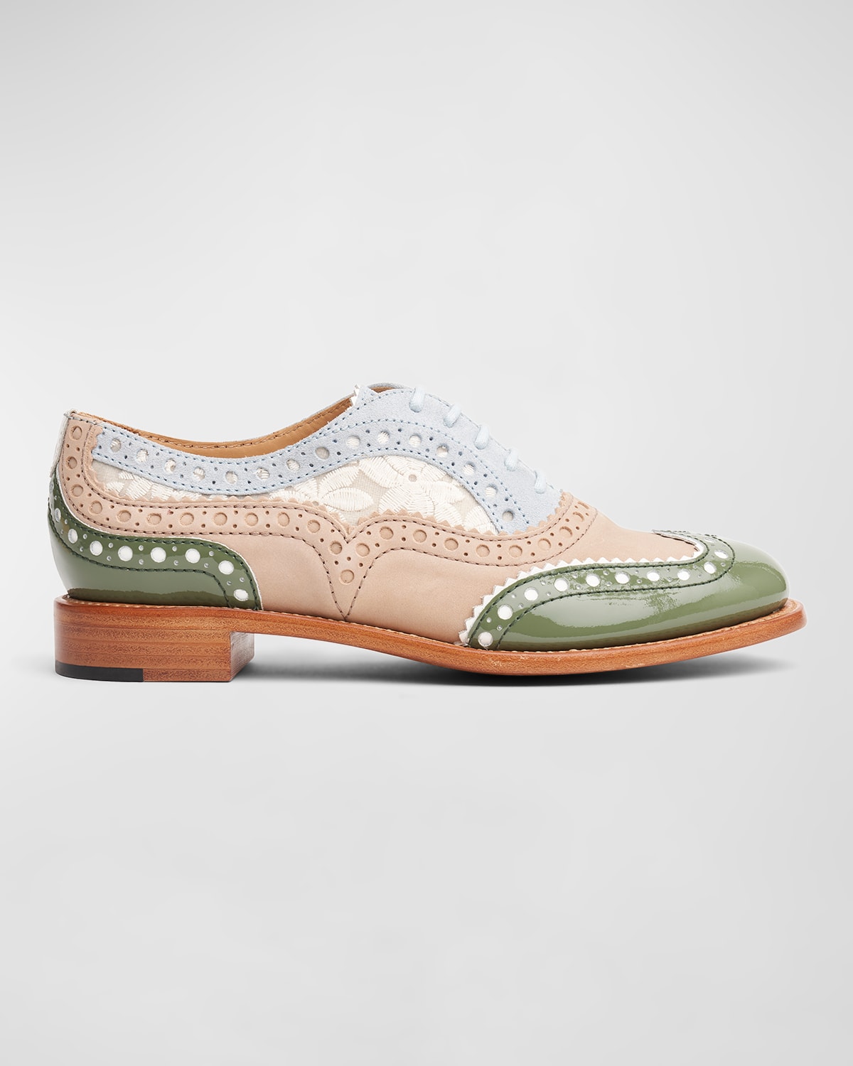 Shop The Office Of Angela Scott Mr. Doubt Colorblock Oxford Loafers In Sage Floral