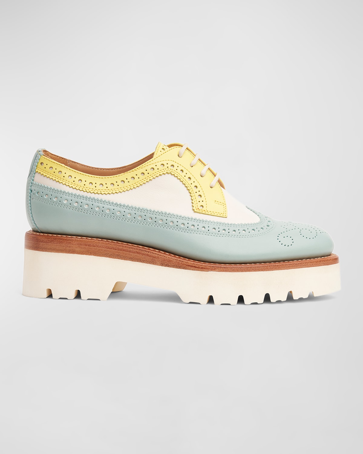 The Office Of Angela Scott Miss Lucy Multicolored Wing-tip Platform Loafers In Neon Seafoam