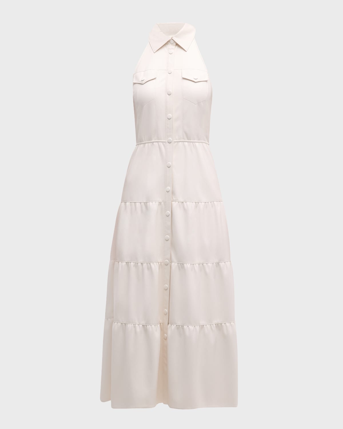 Alice And Olivia Miranda Vegan Leather Tiered Midi Dress In Off White