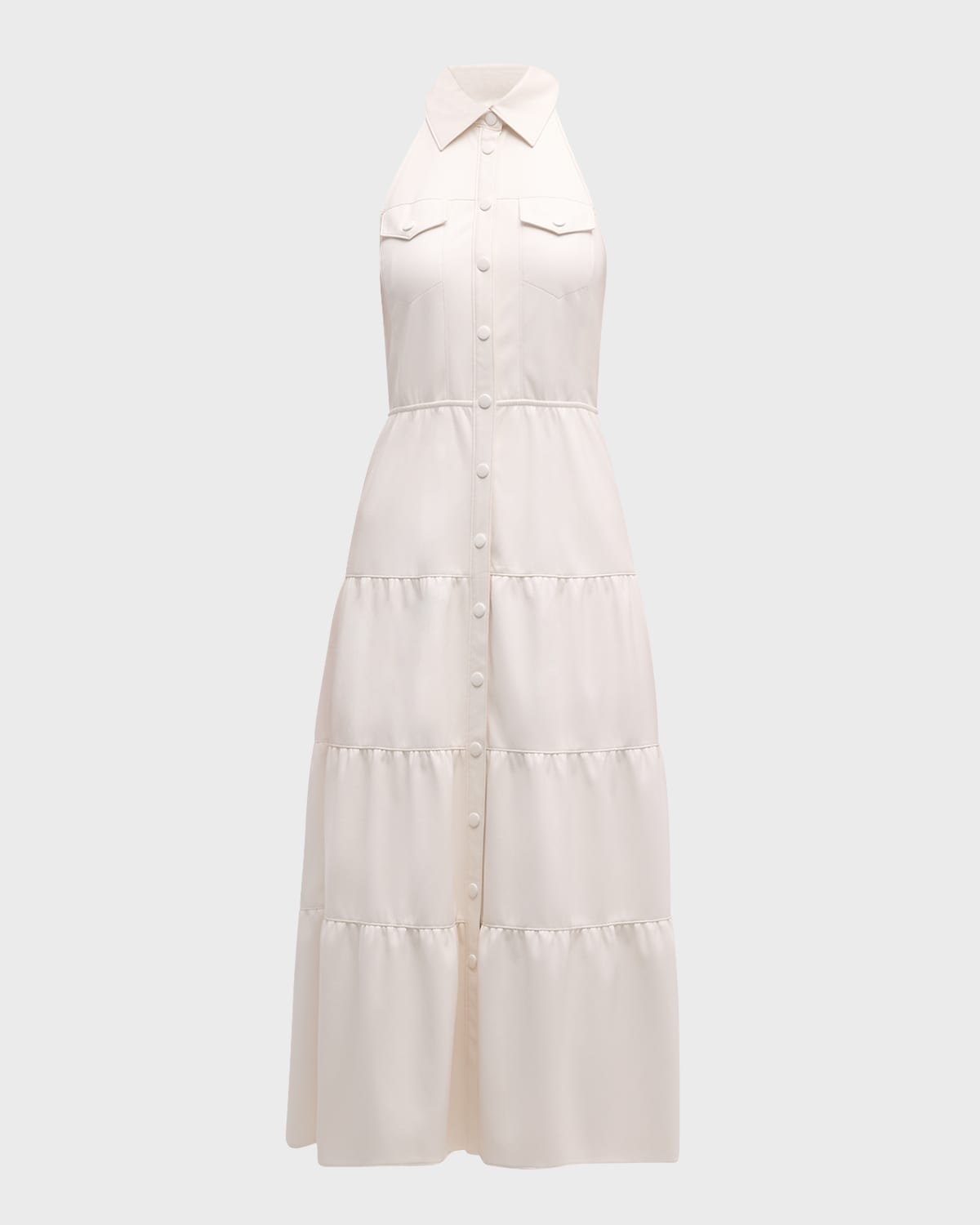 Shop Alice And Olivia Miranda Vegan Leather Tiered Midi Dress In Off White