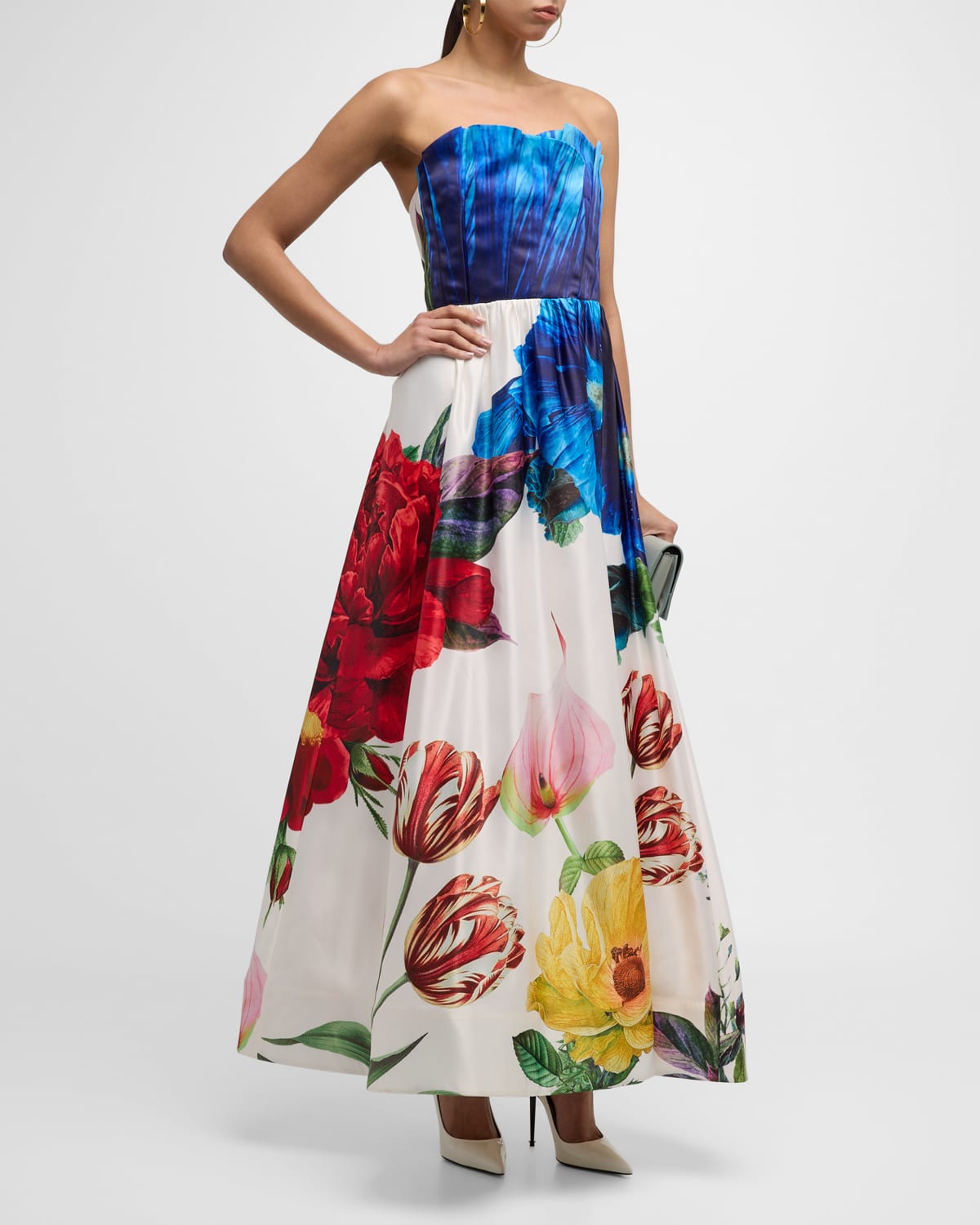 Alice And Olivia Stella Le Parisien Strapless Gown In Multicoloured