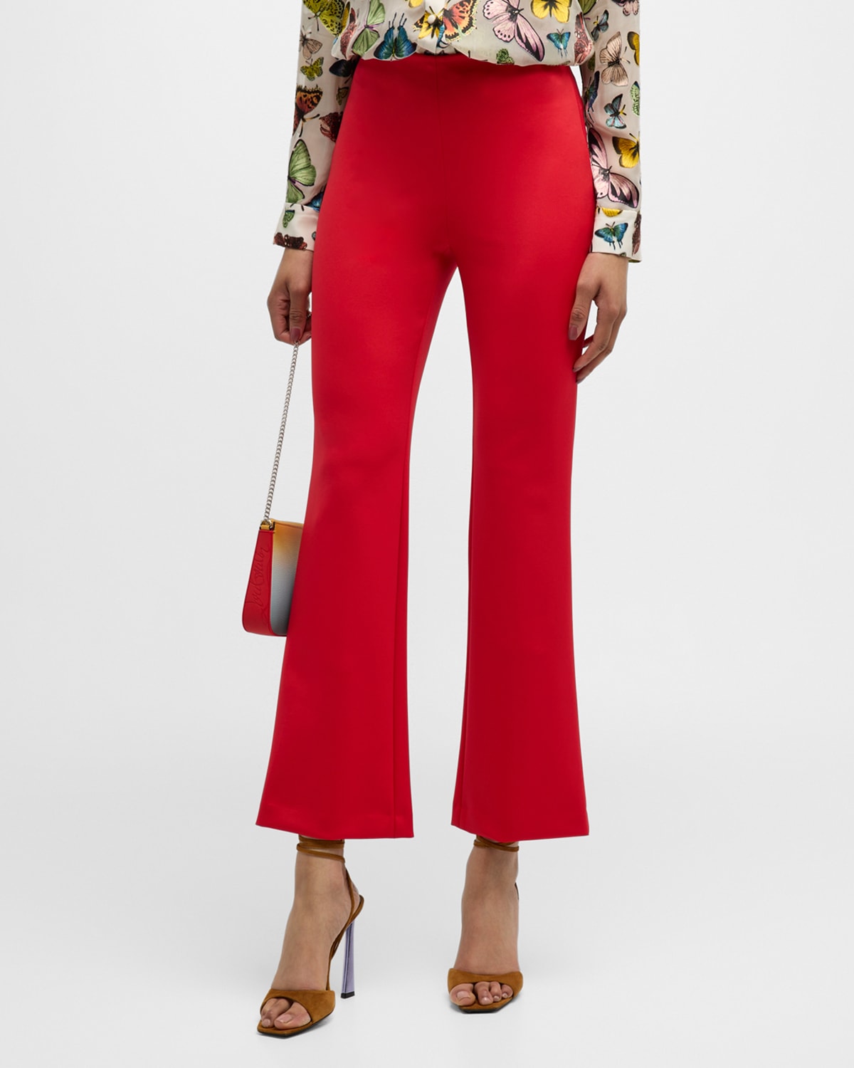 Shop Alice And Olivia High-rise Cropped Bootcut Pants In Bright Ruby