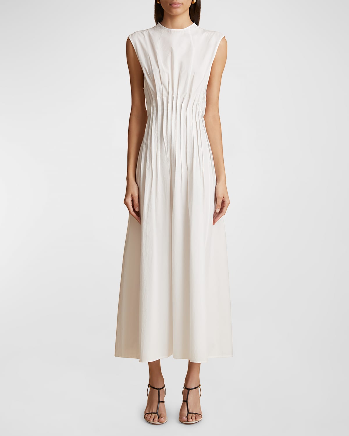 Shop Khaite Wes Sleeveless Pleated Maxi Dress In White
