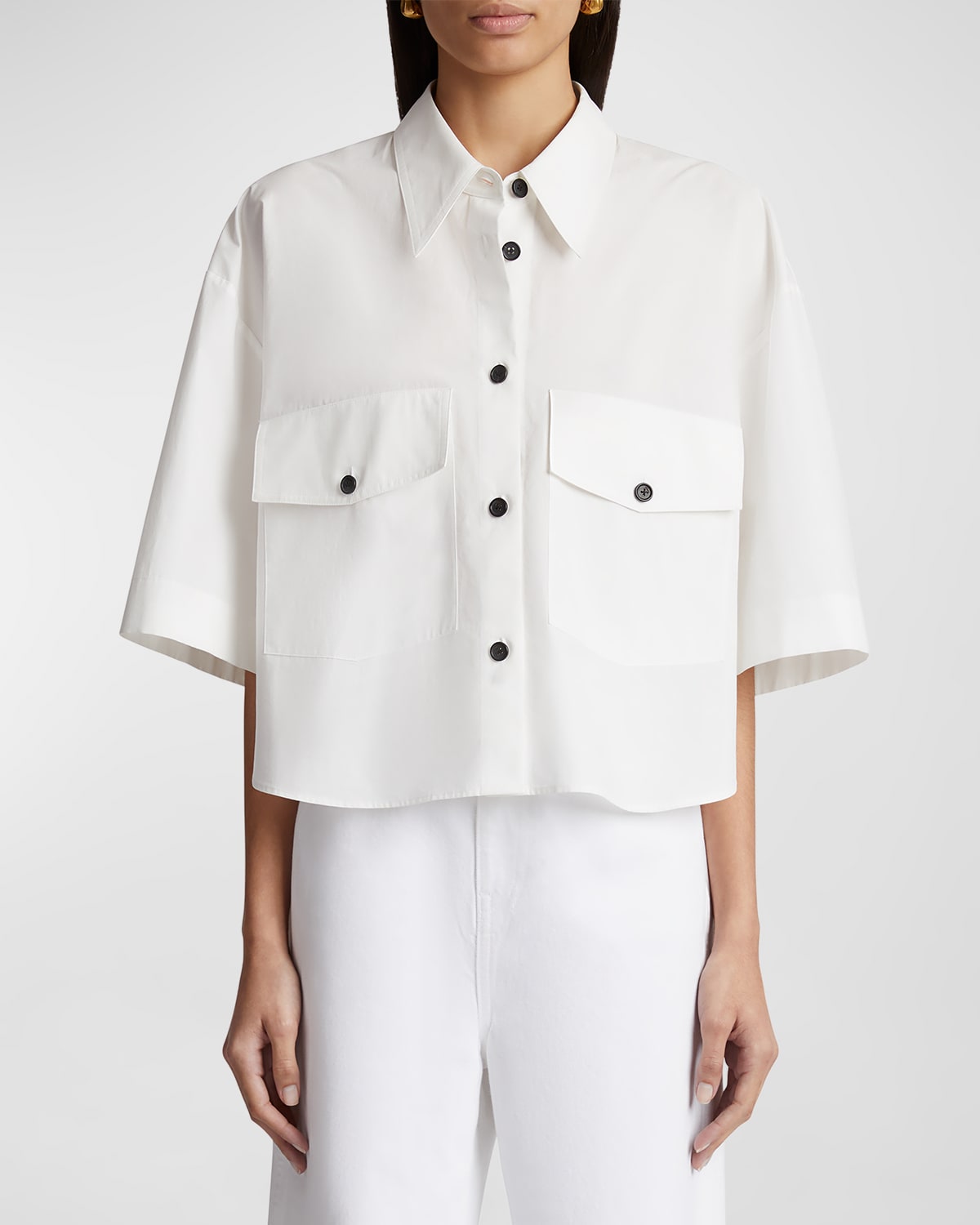 Shop Khaite Mahsha Short-sleeve High-low Collared Top In White