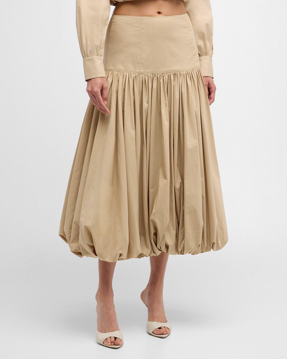 Shop Cinq À Sept Ellah Pleated Bubble Midi Skirt In Khaki