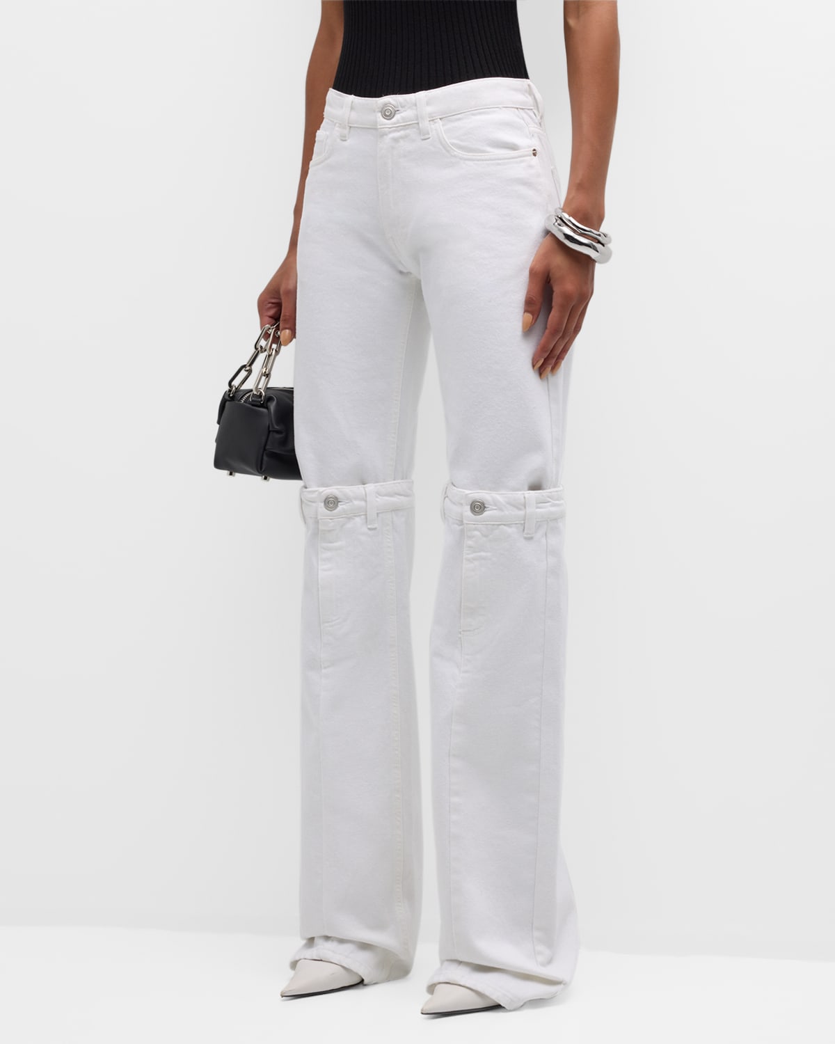 High-Rise Open Knee Flared Jeans