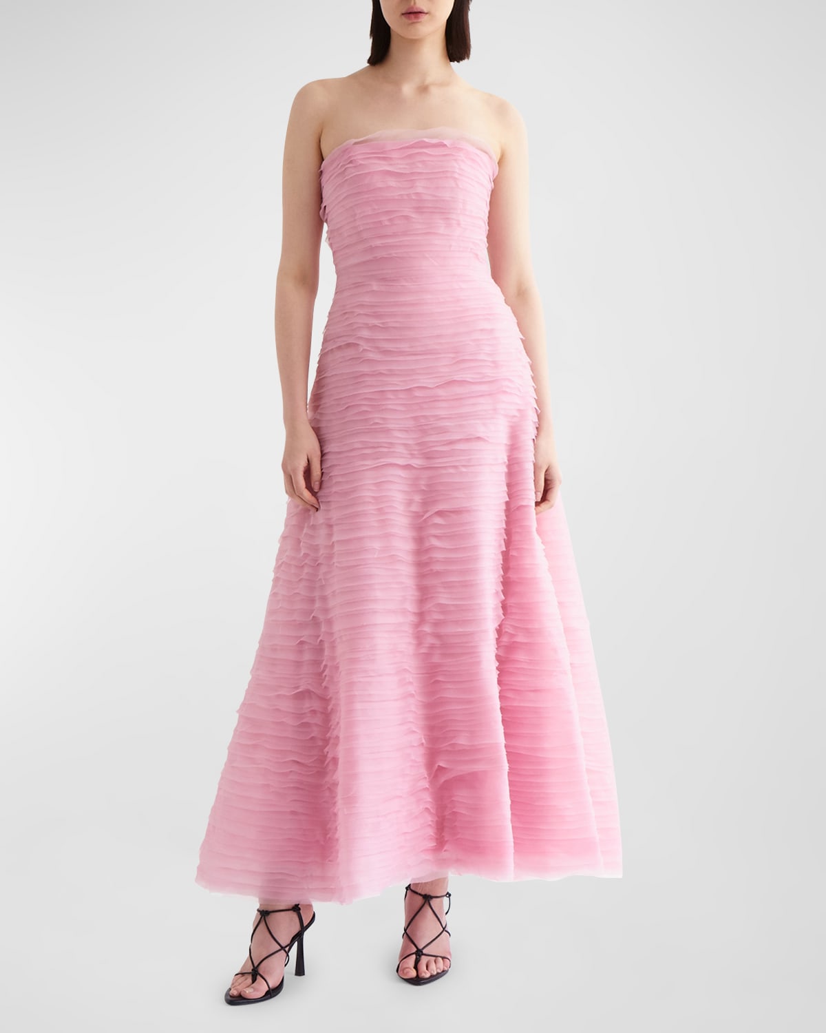 Aje Soundscape Strapless Ruffled Maxi Dress In Pink