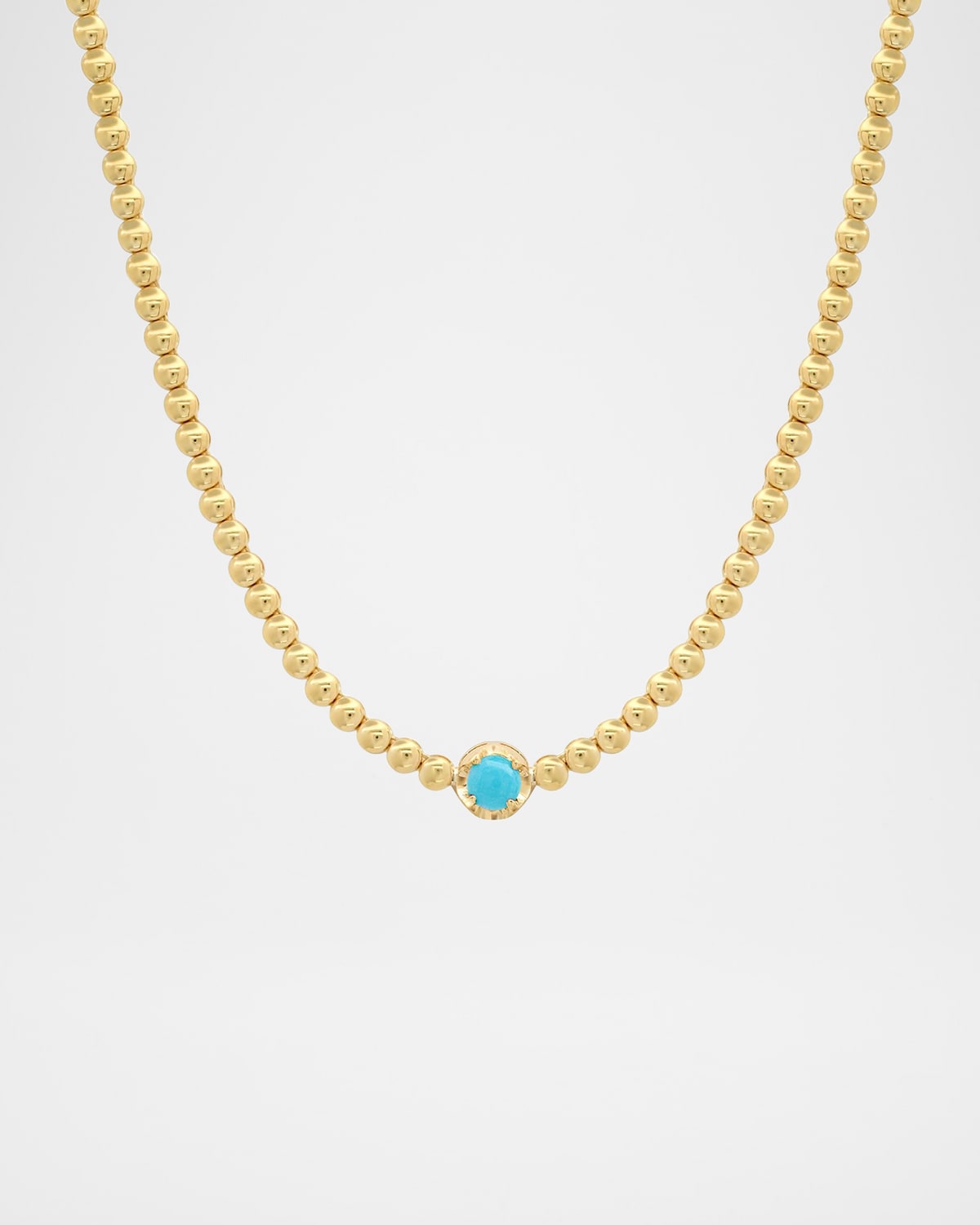 18K Yellow Gold Mini Bezel Tennis Necklace with Illusion Set Turquoise Accent