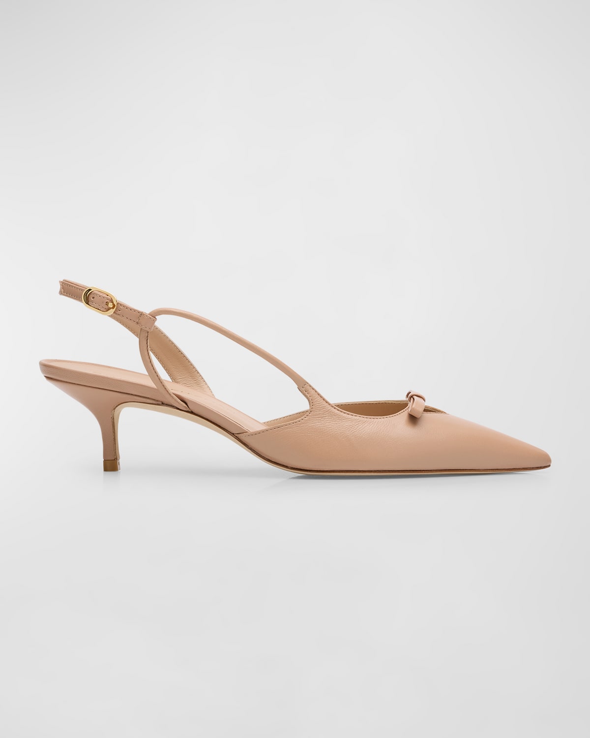 Shop Stuart Weitzman Tully Leather Bow Slingback Pumps In Adobe