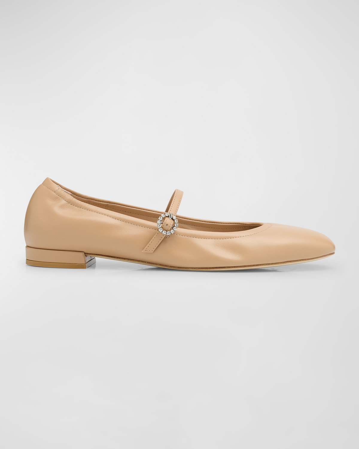 Shop Stuart Weitzman Claris Leather Mary Jane Ballet Flats In Adobe