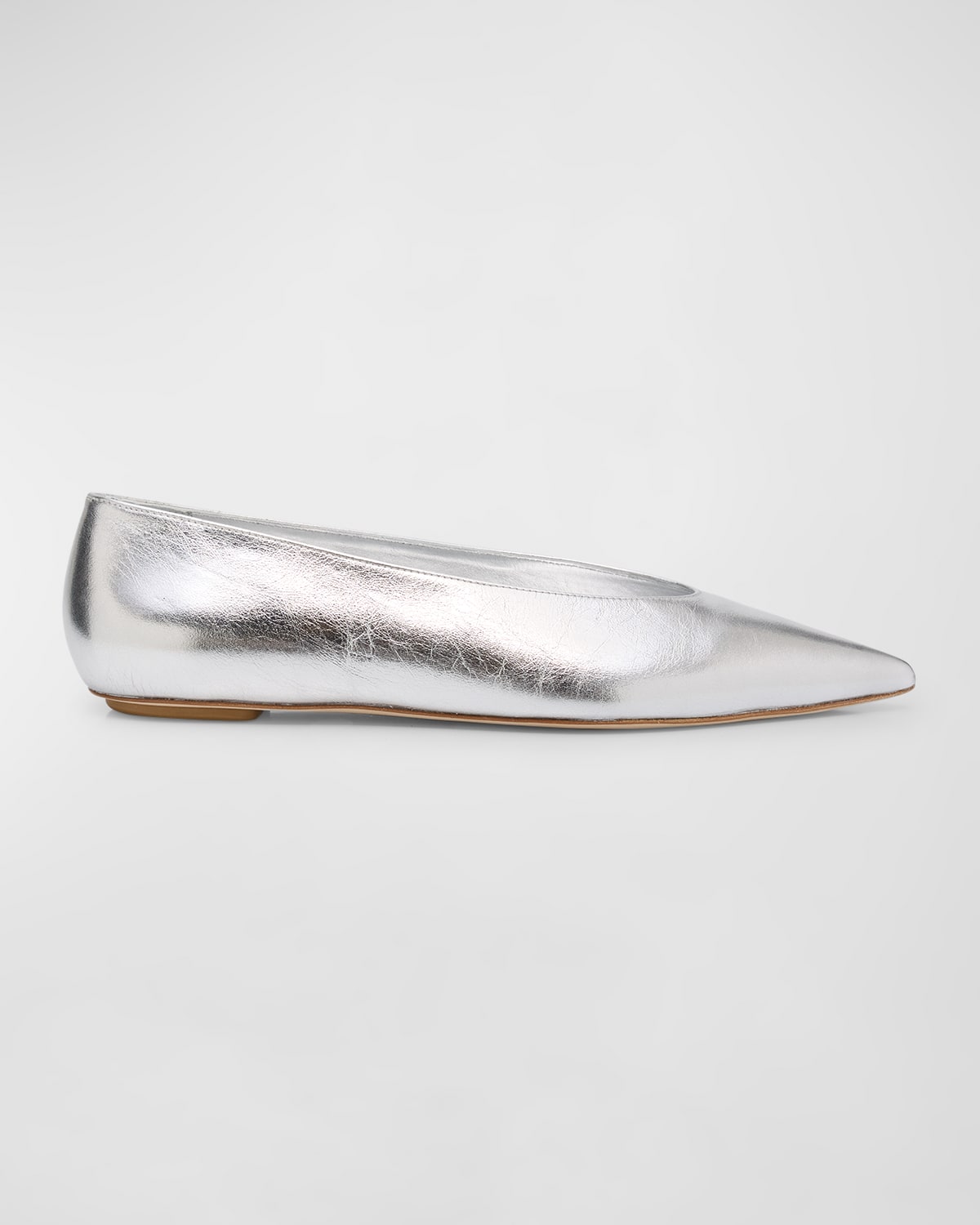 Shop Stuart Weitzman Lina Metallic Point-toe Ballerina Flats In Silver