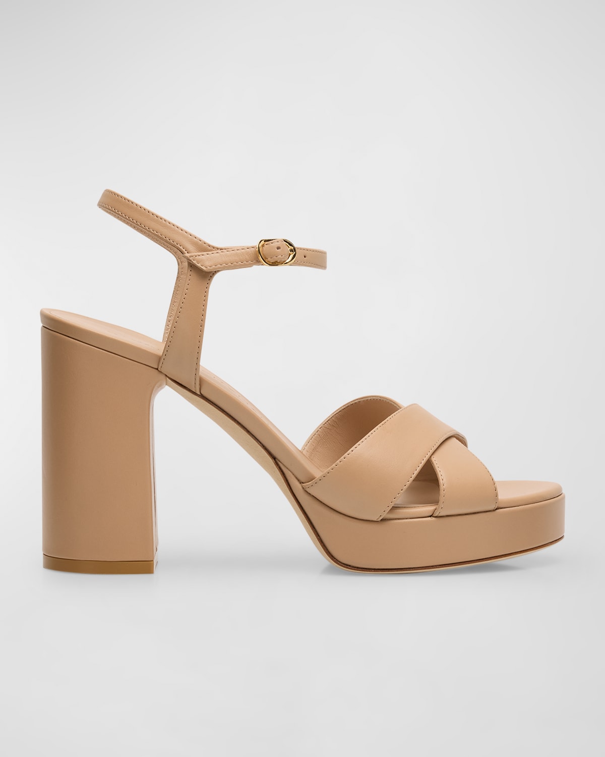 Shop Stuart Weitzman Dayna Leather Crisscross Platform Sandals In Adobe