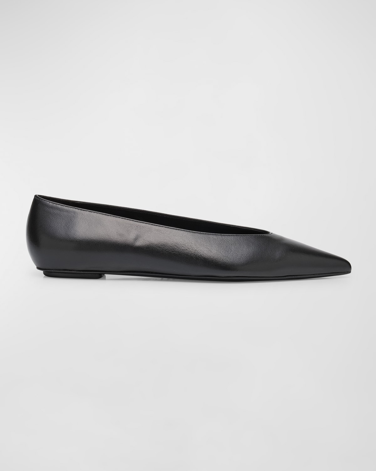 Shop Stuart Weitzman Lina Leather Point-toe Ballerina Flats In Black
