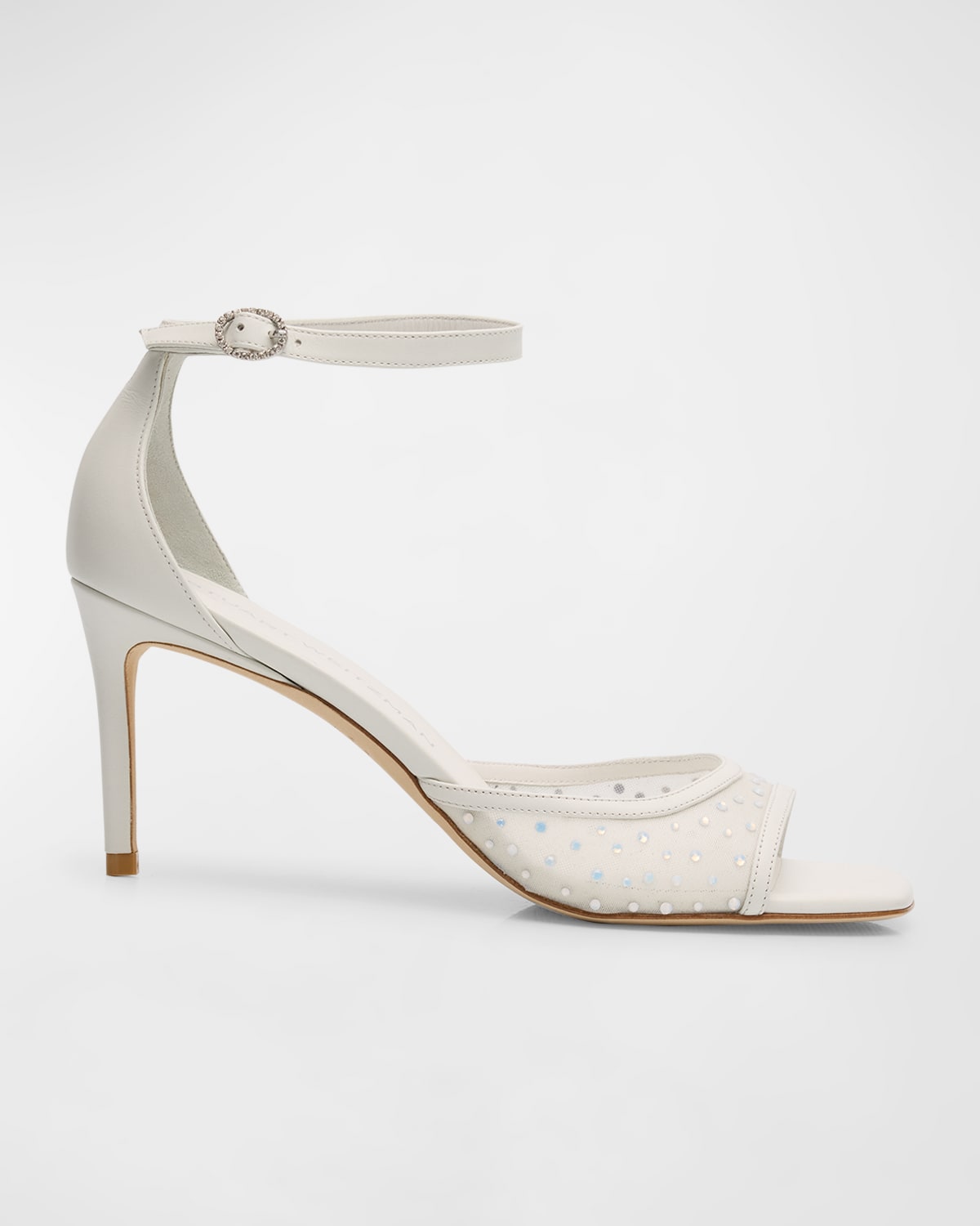 Stuart Weitzman Nudistia Crystal Mesh Ankle-strap Sandals In White/frosted Whi