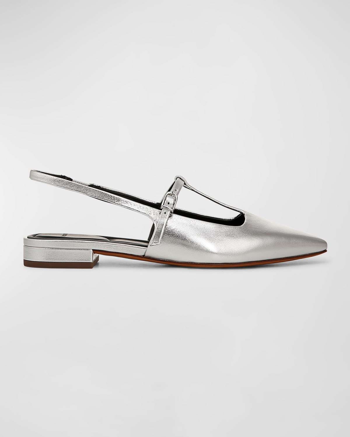 Shop Vince Iliana Metallic T-strap Ballerina Flats In Silver Leather