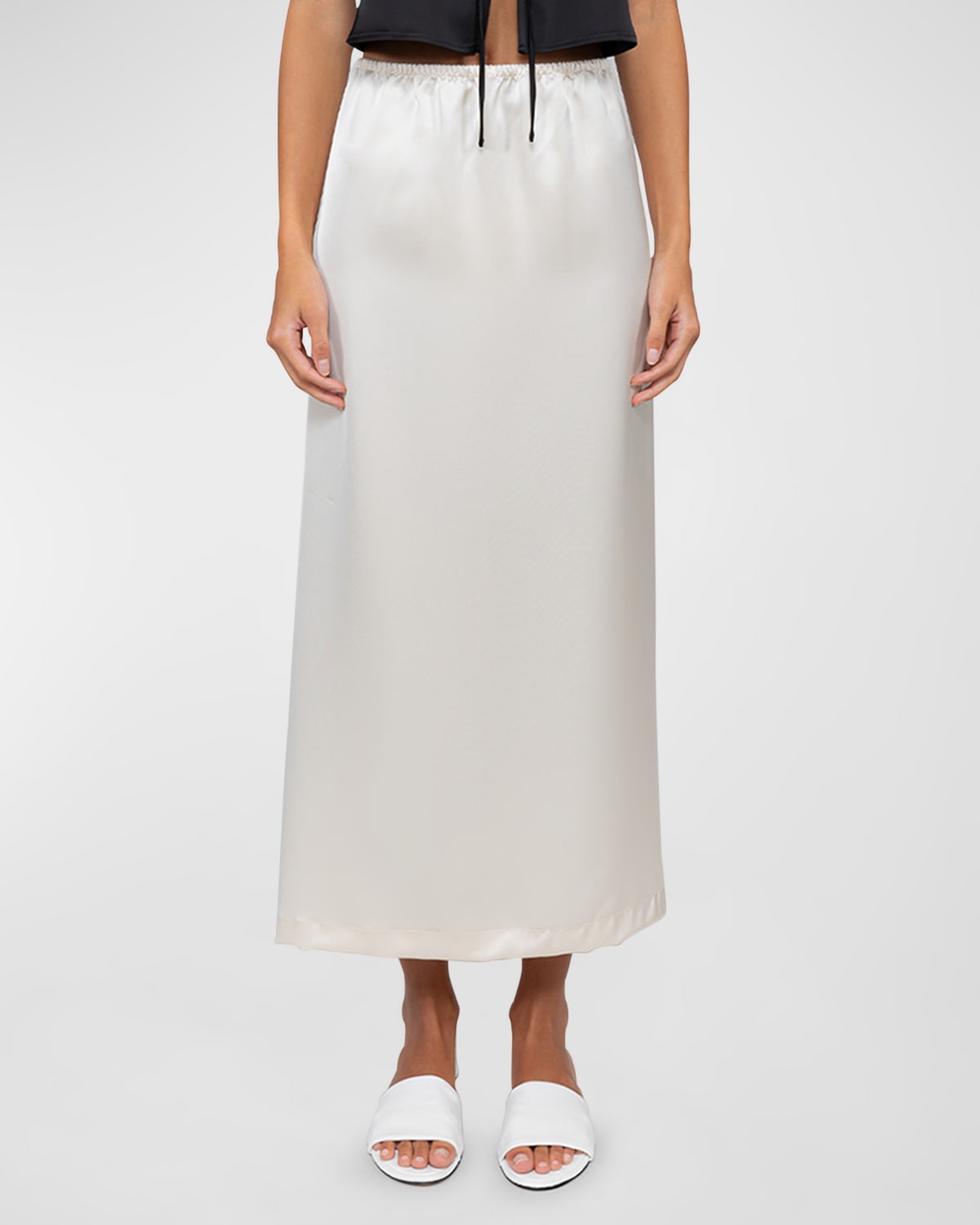 Shop Leset Barb Satin Midi Skirt In Creme