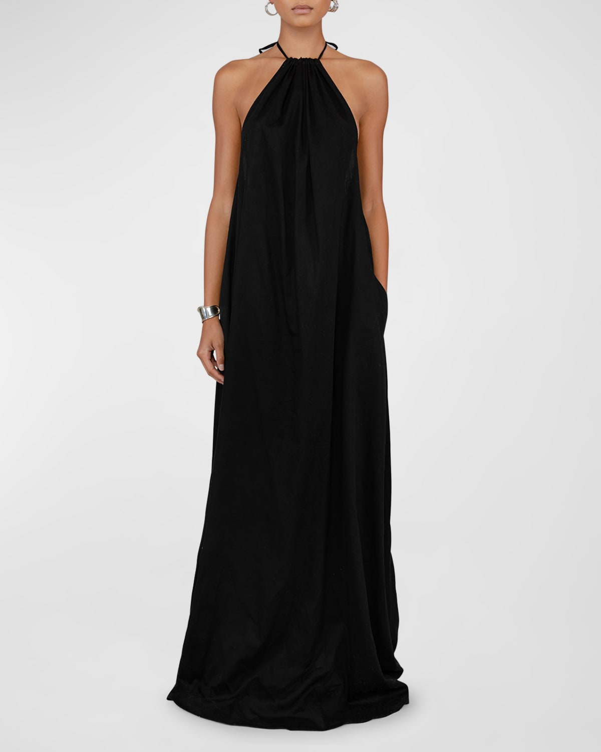 Leset Celia Cotton Halter Maxi Dress In Black
