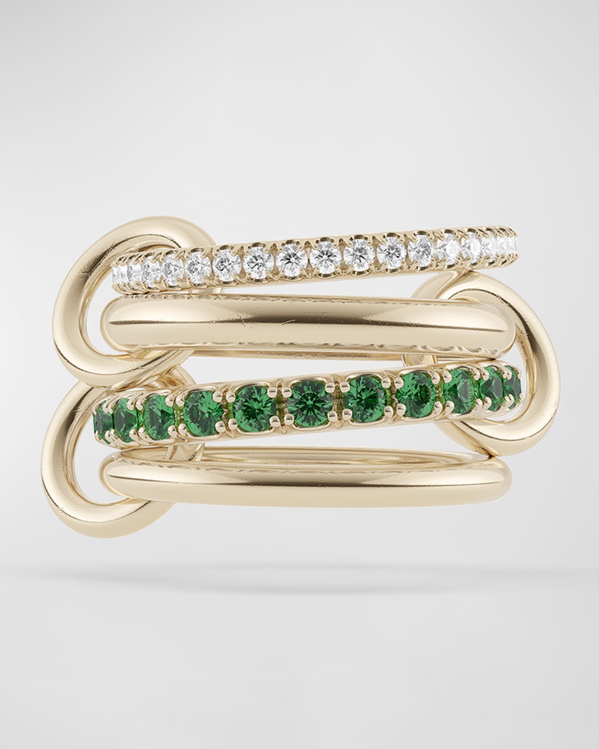 Halley Emerald 4-Band Ring with Diamonds