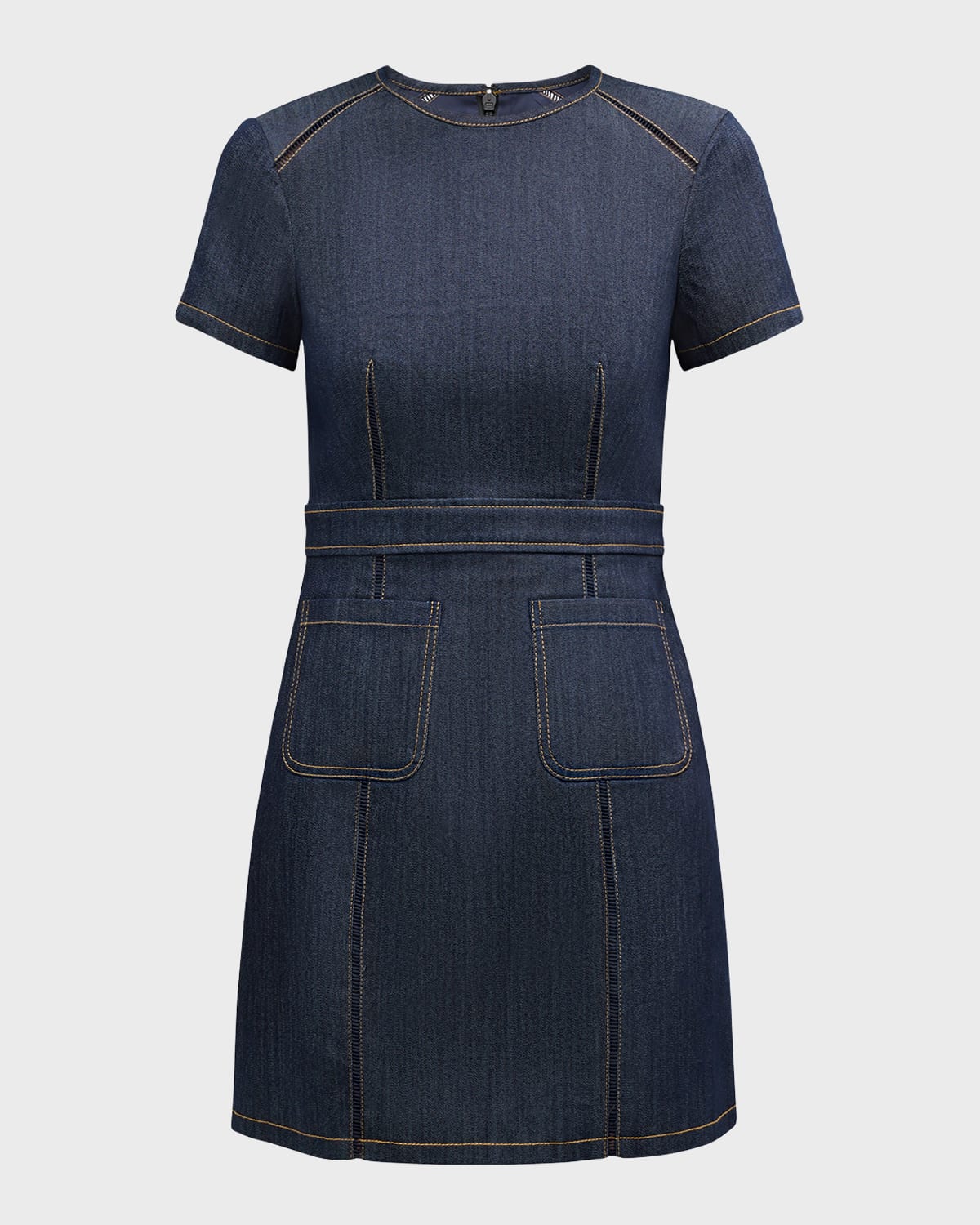 Giana Topstitched Denim Mini Shift Dress