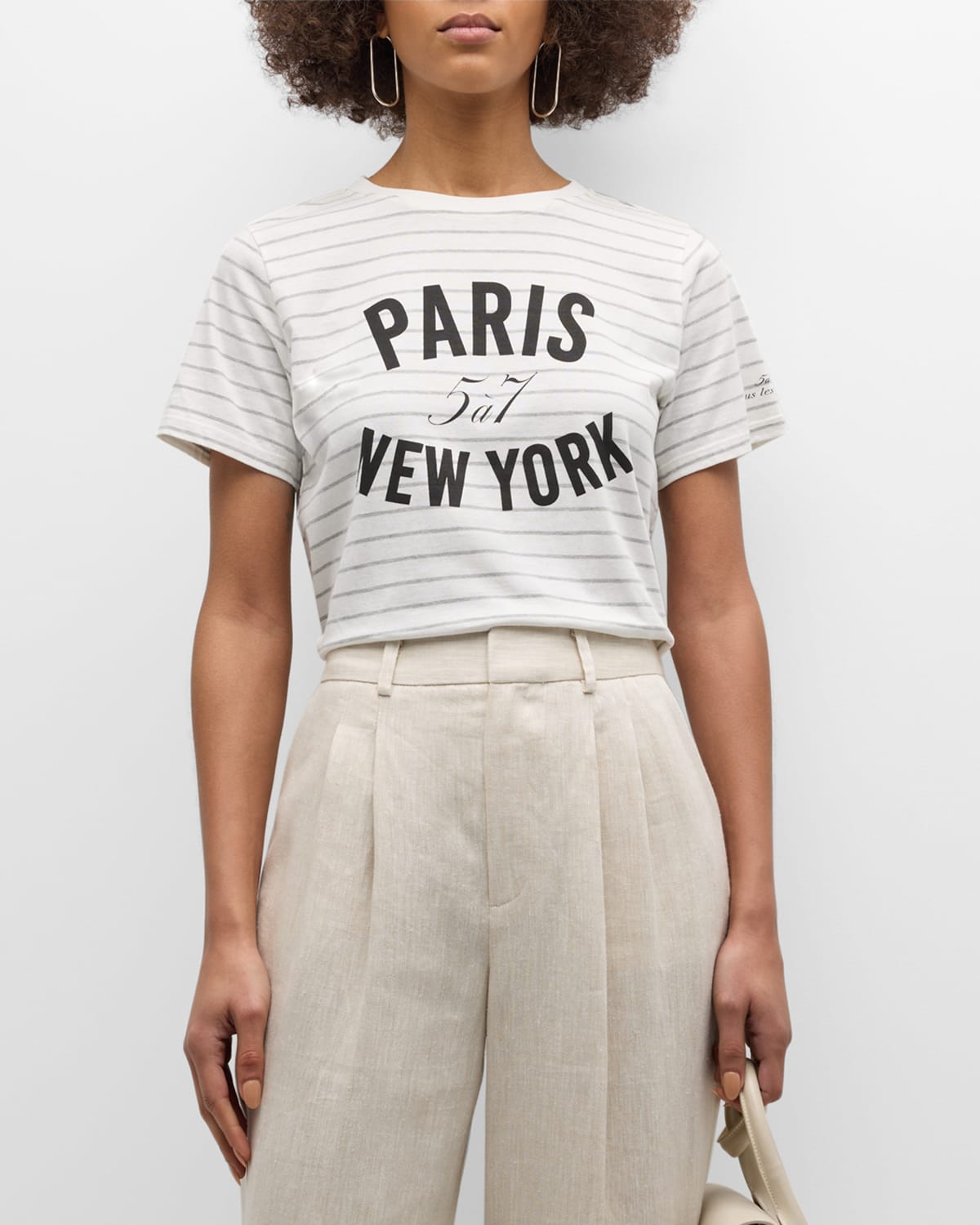 Paris New York Melange Stripe Short-Sleeve T-Shirt