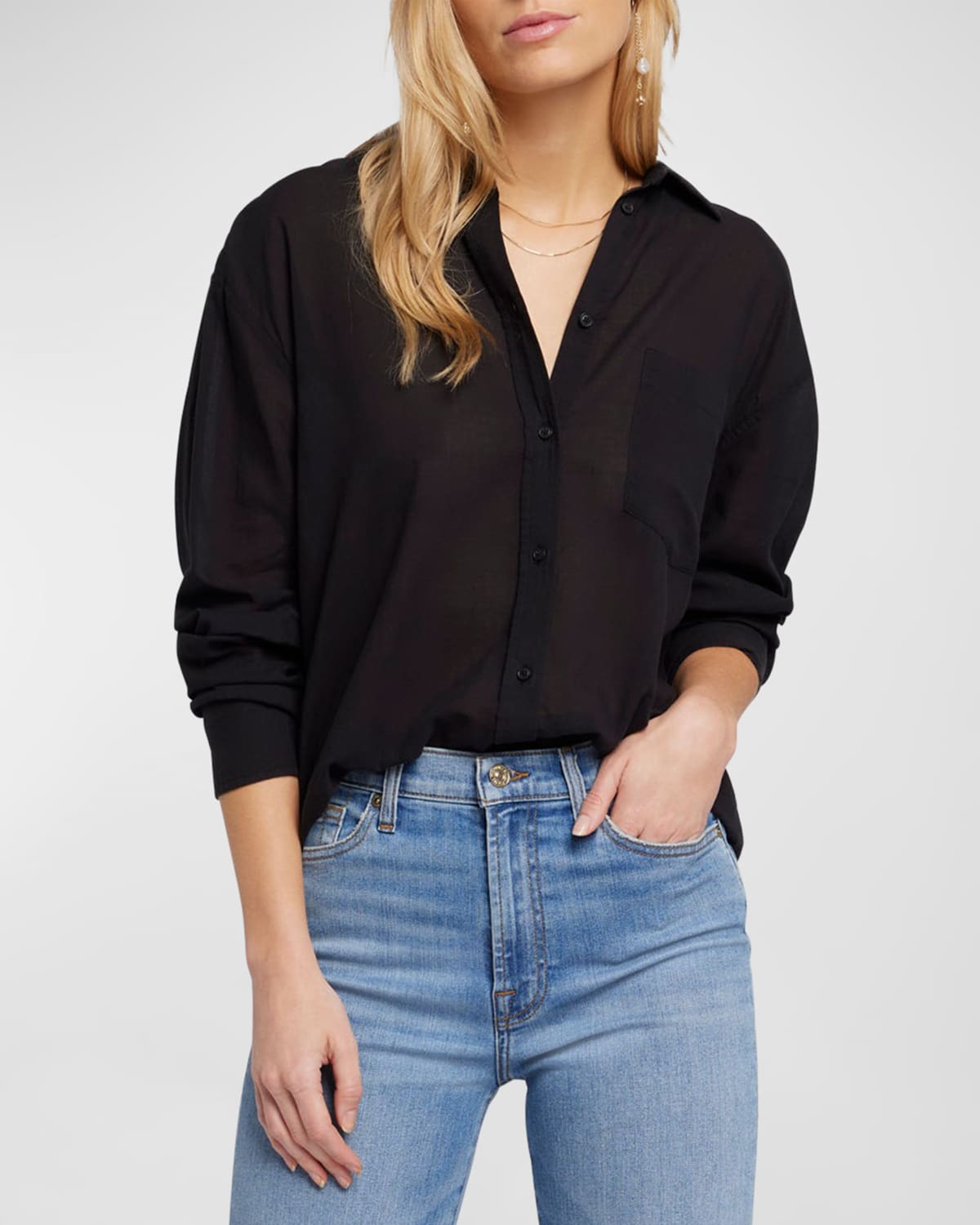 Shop 7 For All Mankind Voile Button-front Shirt In Black