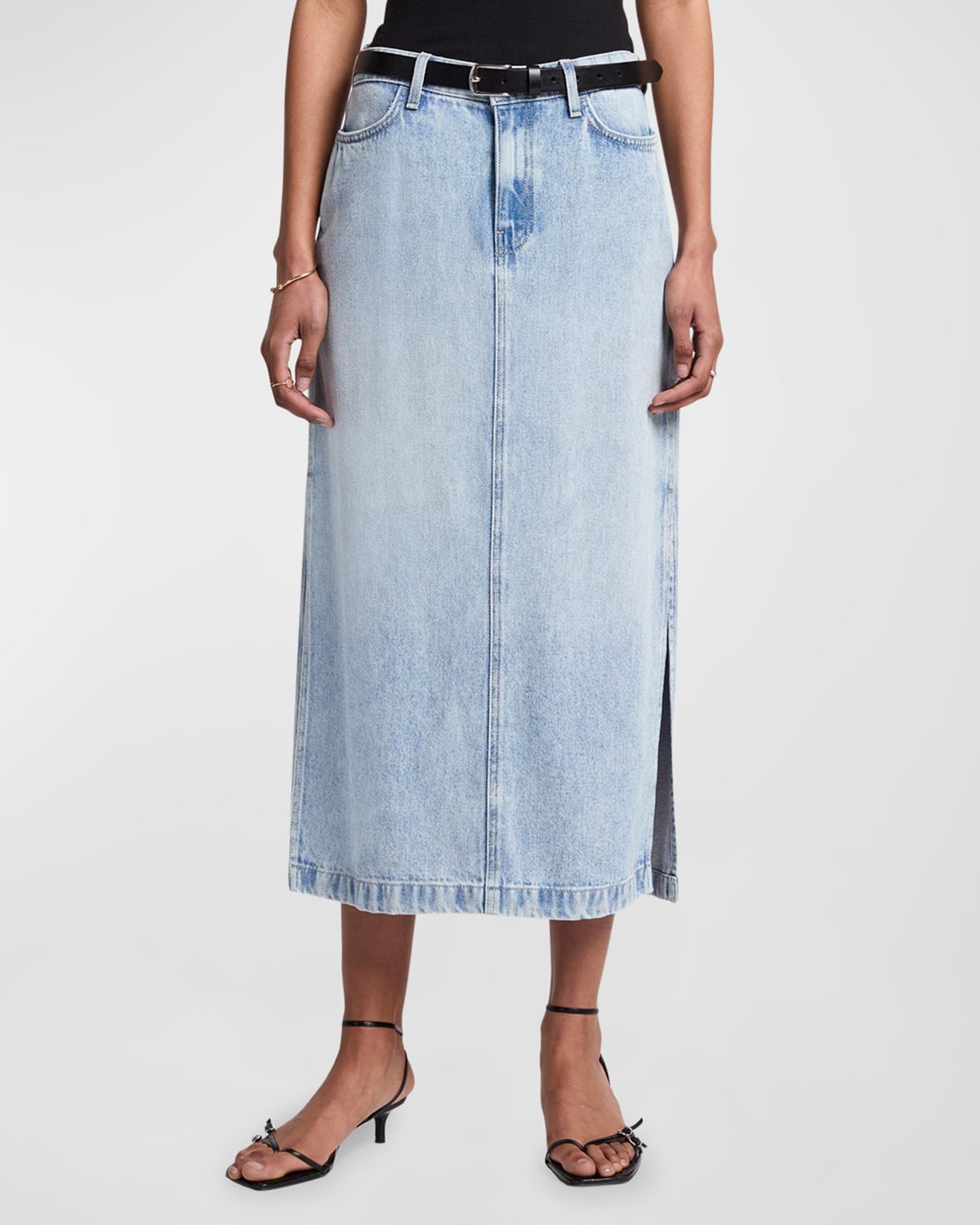 Shop 7 For All Mankind Denim Midi Skirt In Abyss