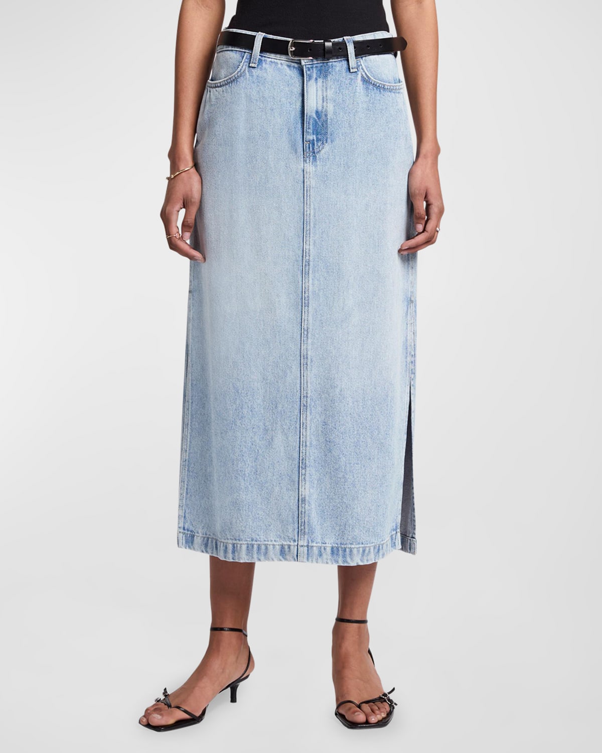 7 For All Mankind Denim Midi Skirt In Abyss