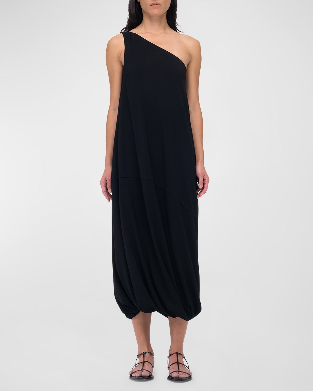 Shop Another Tomorrow One-shoulder Bubble Sheath Dress In Black