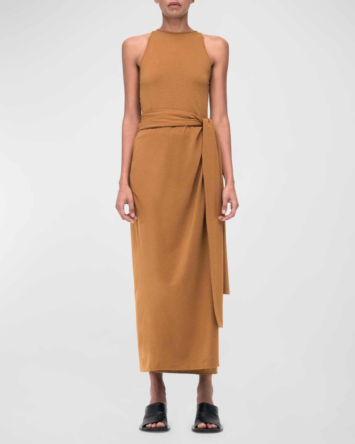 Another Tomorrow Sarong Tie Midi Dress In Tapenade