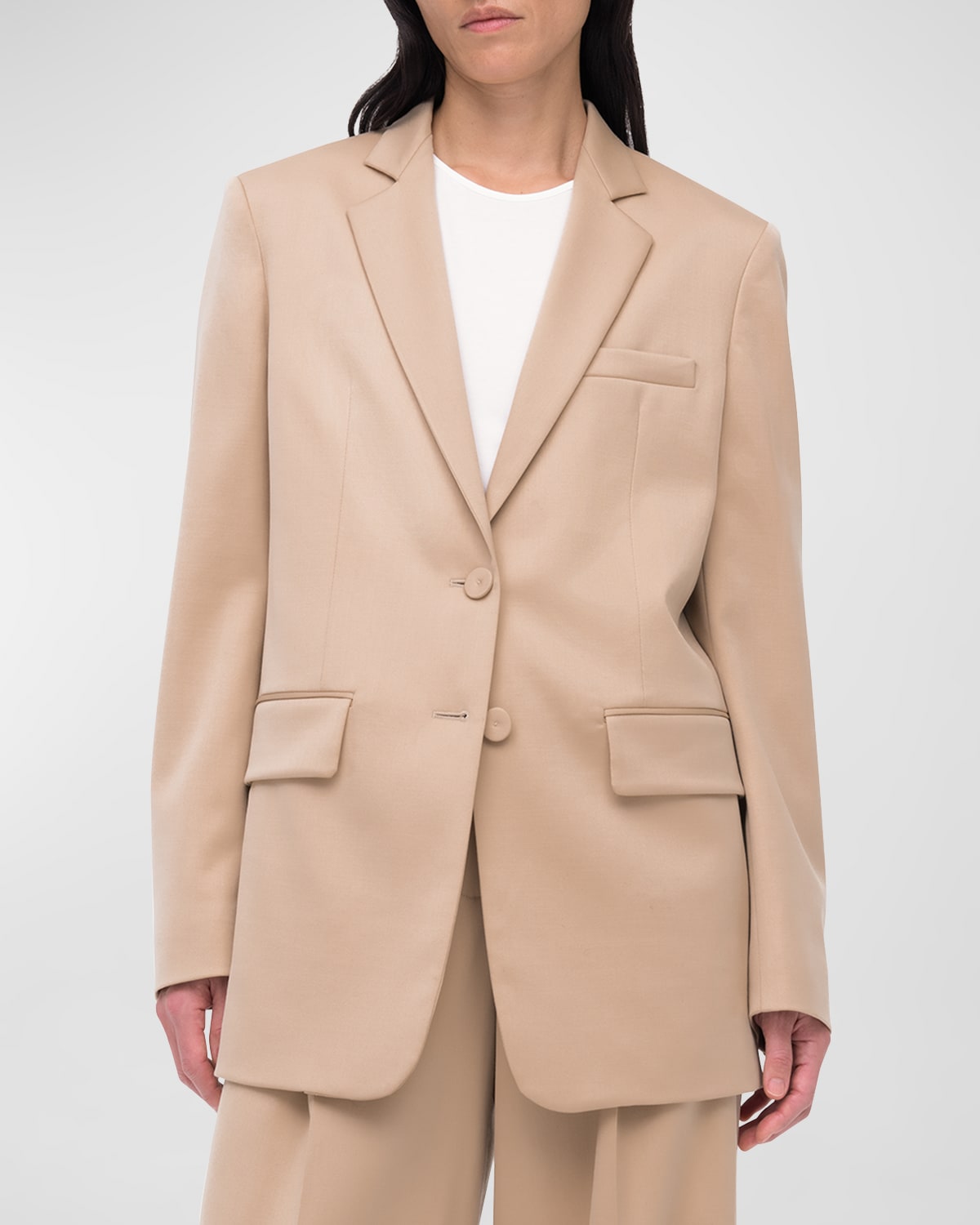 Another Tomorrow Oversized Virgin Wool Blazer In Khaki