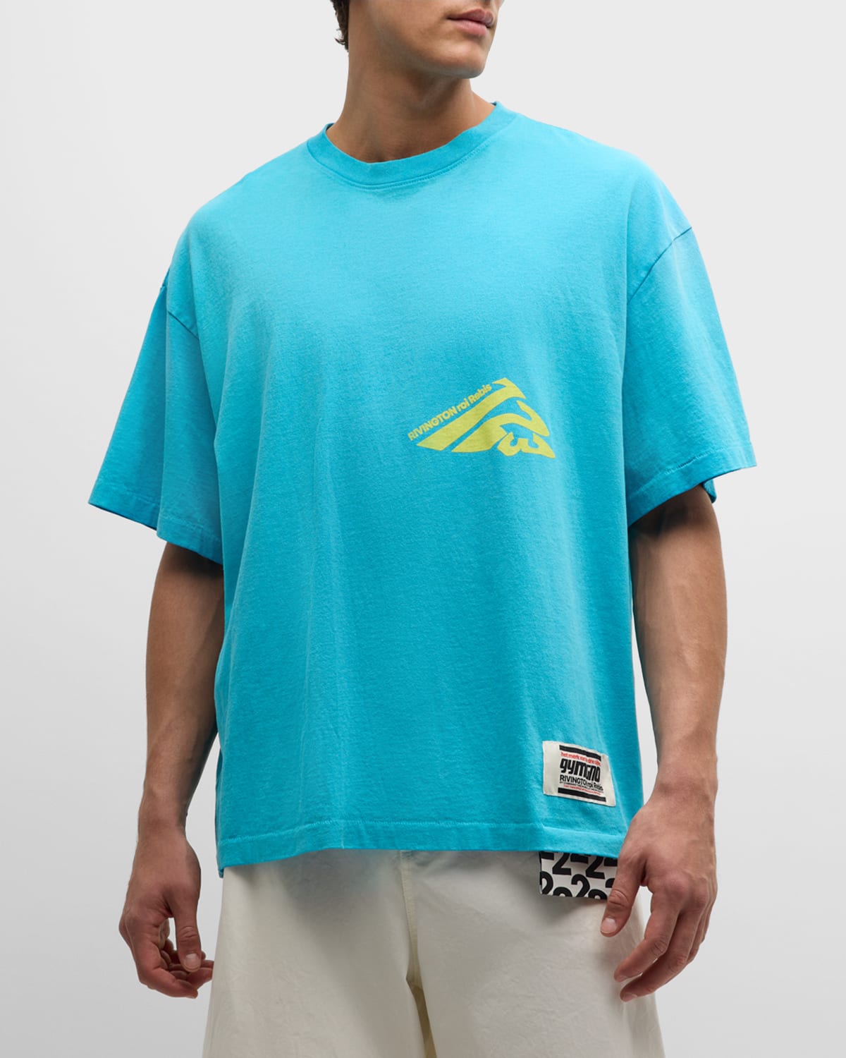 Shop Rivington Roi Rebis Men's Uso Gymnostic Logo-print Short-sleeve T-shirt In Blue