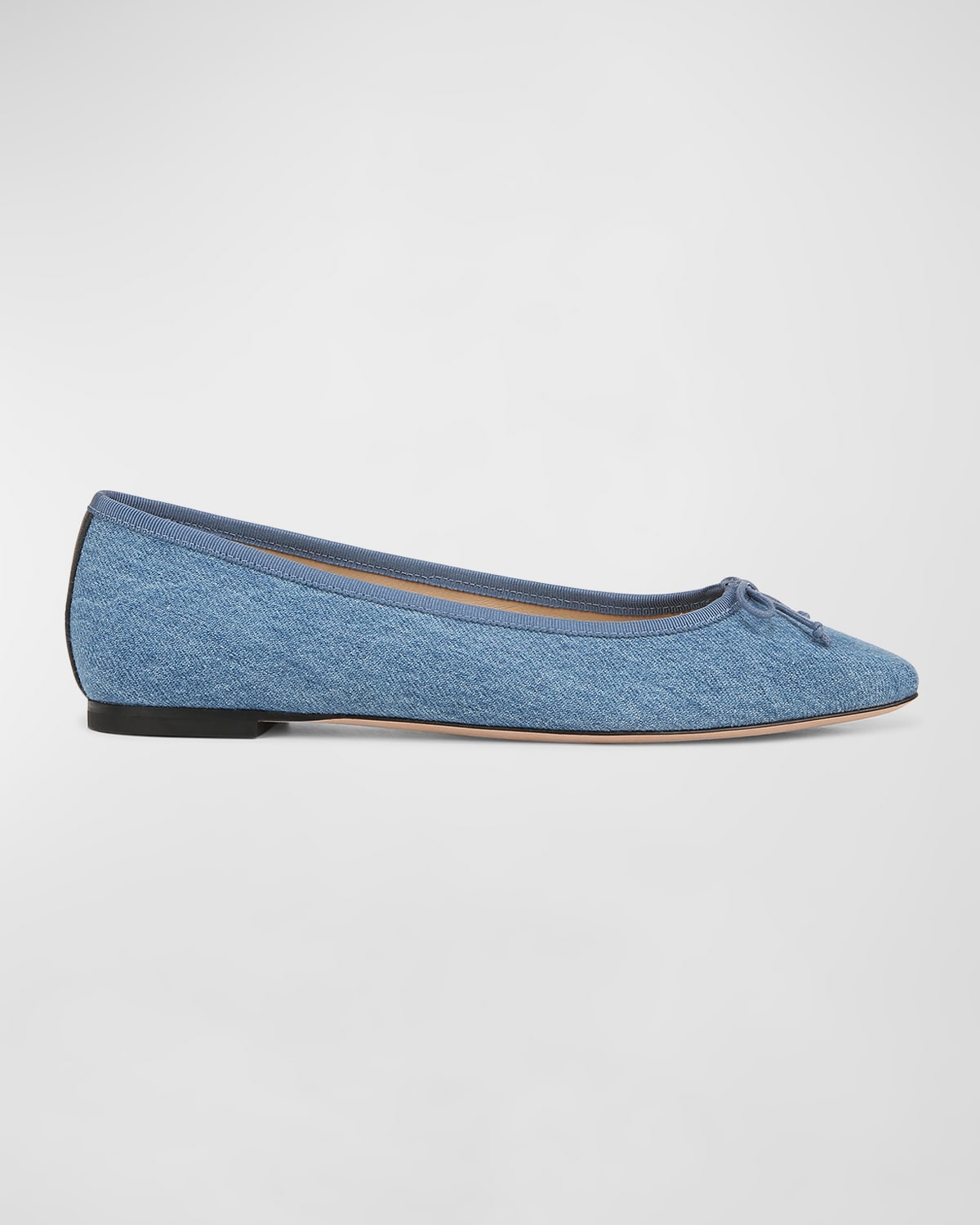 Shop Veronica Beard Catherine Denim Bow Ballerina Flats In Midblue