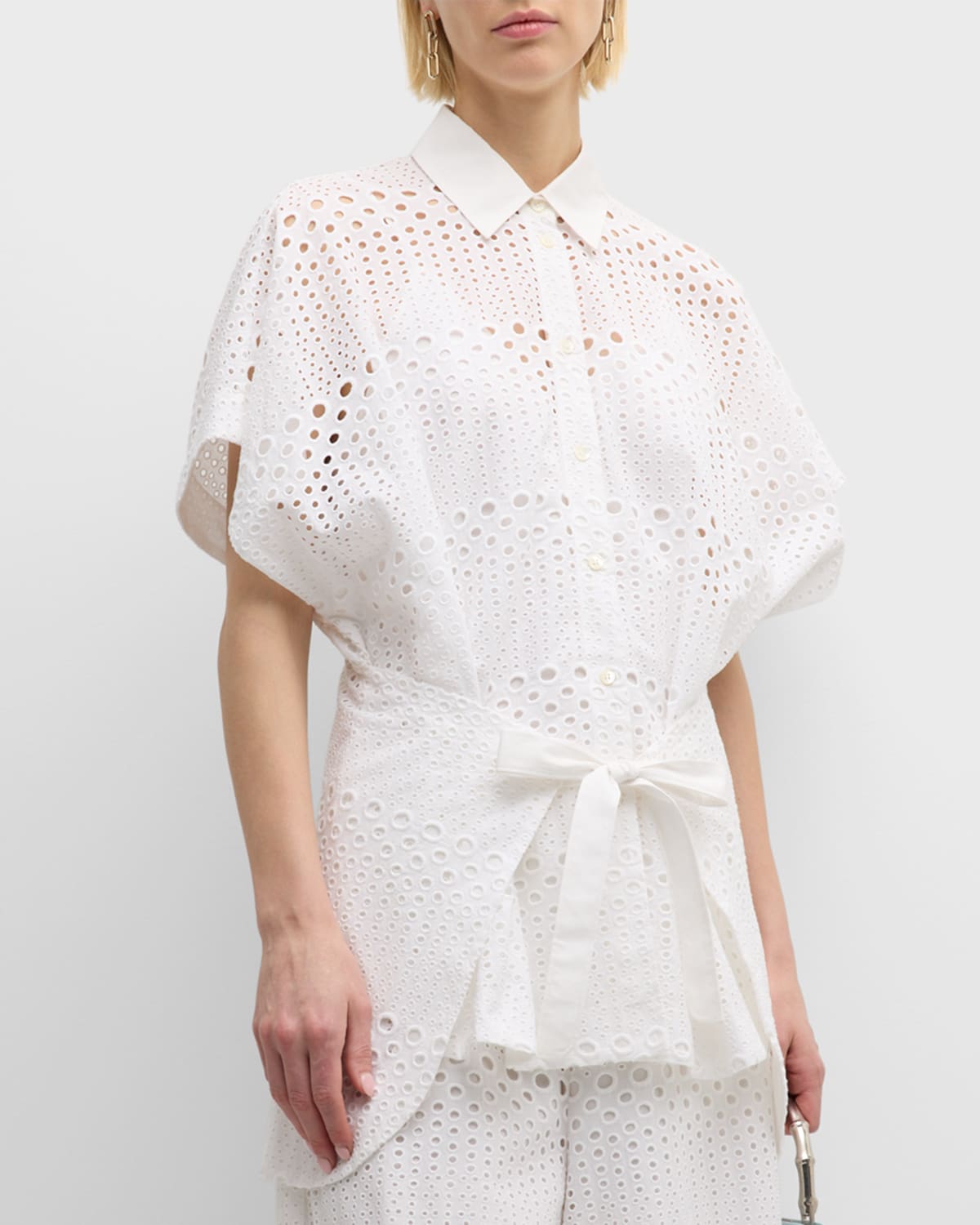 Natori Eyelet-embroidered Button-down Cotton Top In White