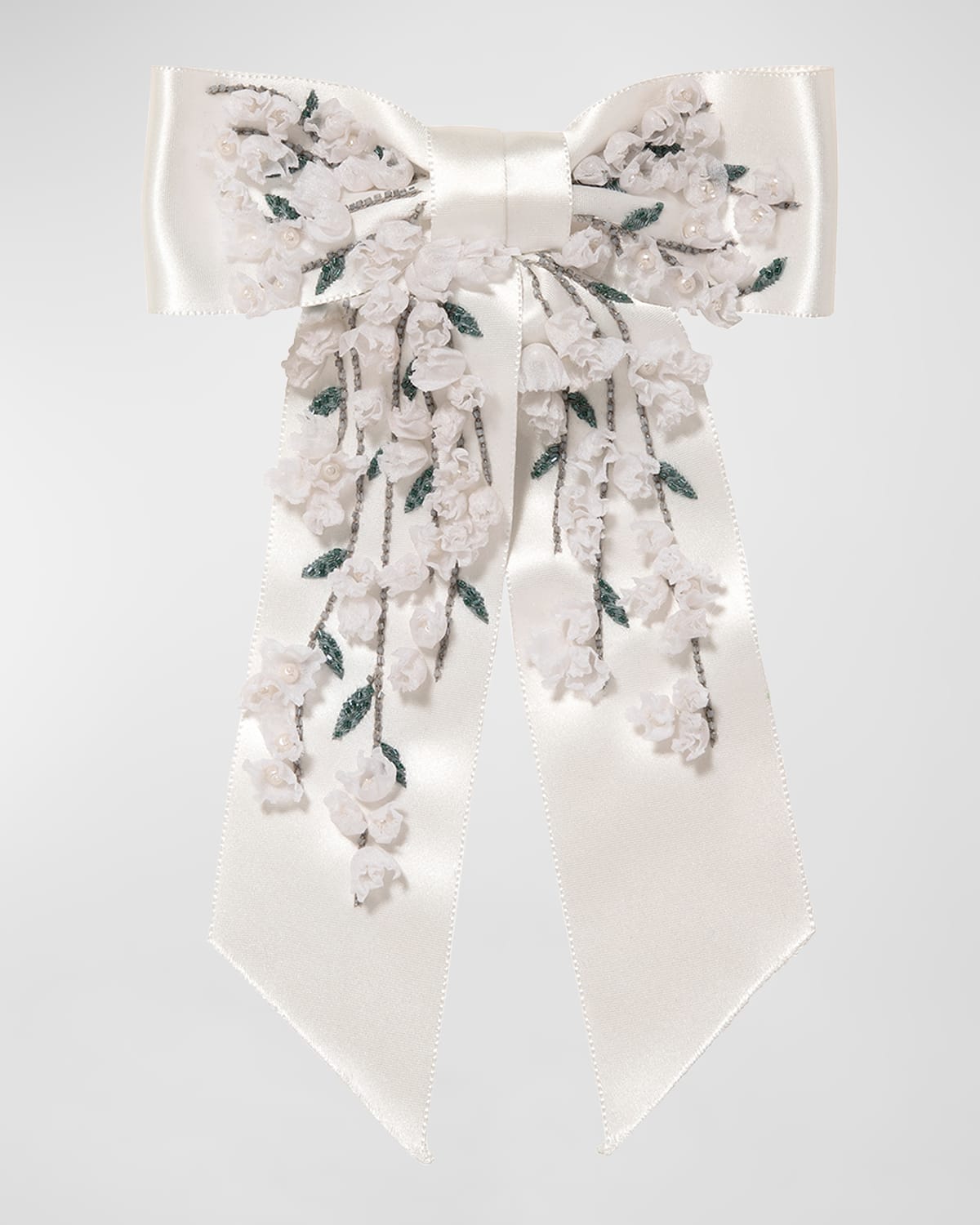 Shop Jennifer Behr Leora Floral Silk Bow Barrette In Cream