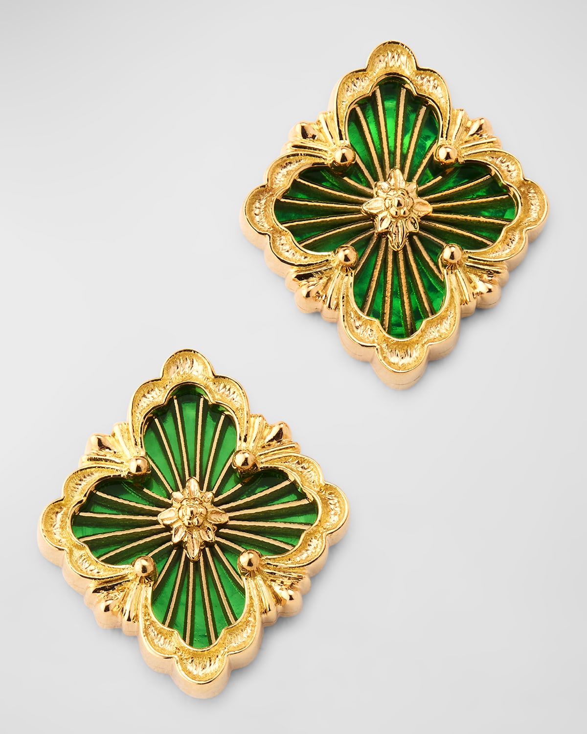 Buccellati Opera Tulle Button Earrings with Green Enamel, Small