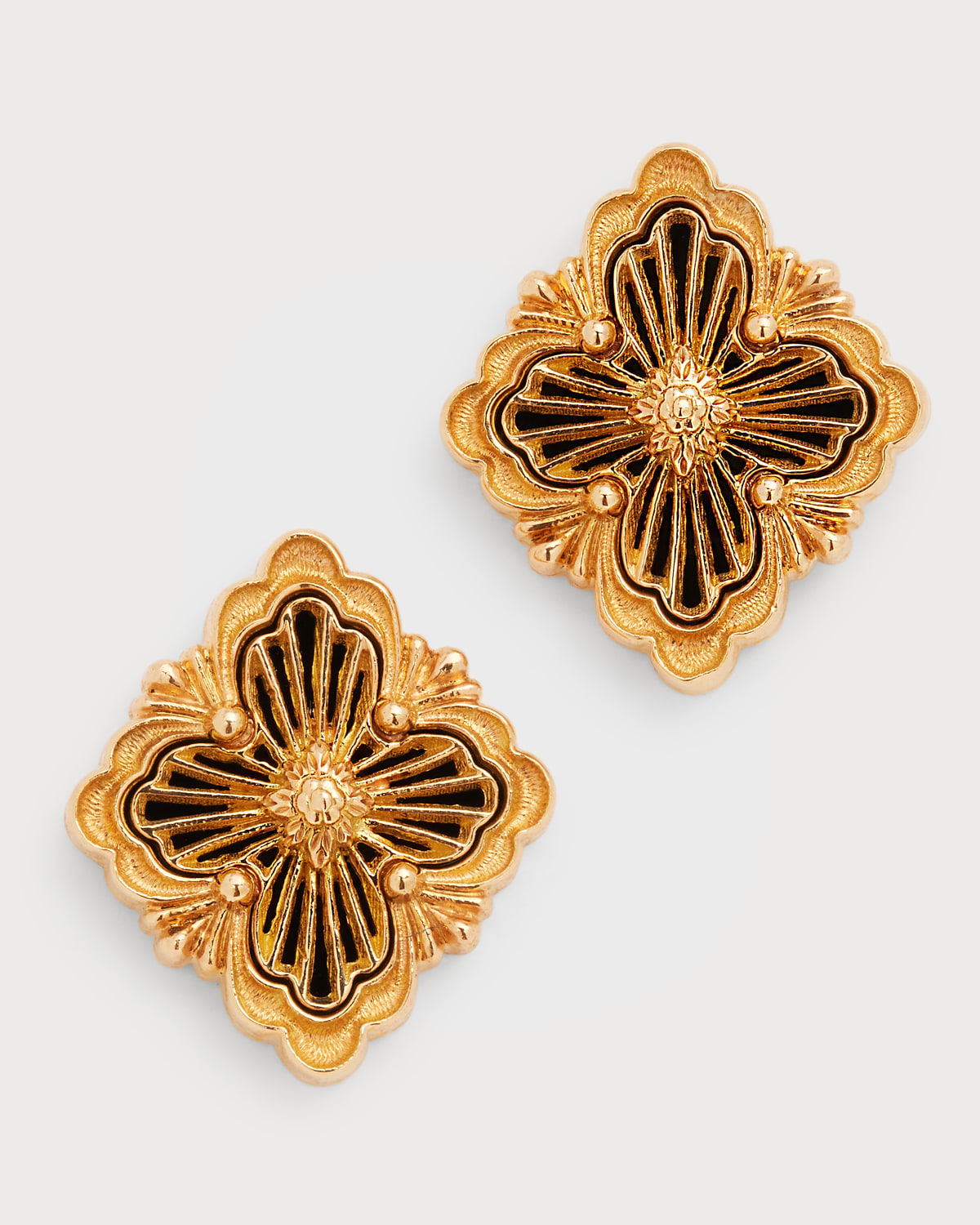 18K Yellow Gold Opera Tulle Onyx Button Earrings