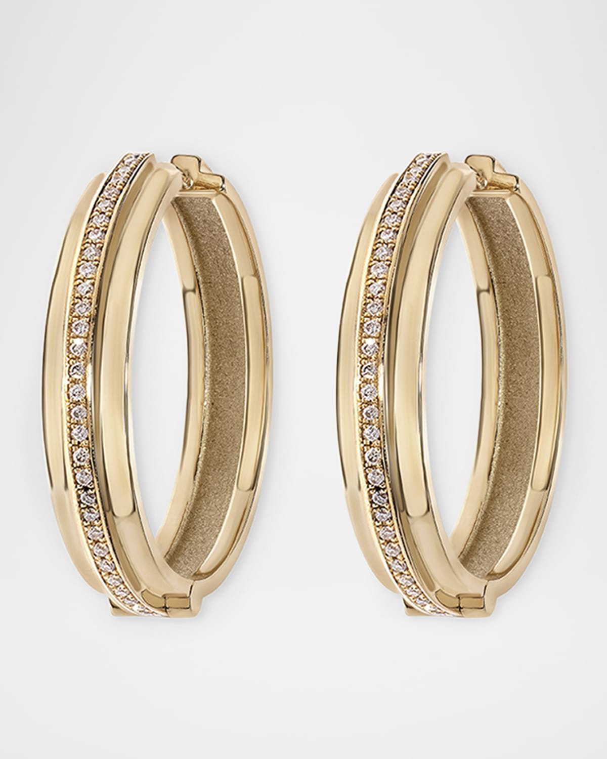 AZLEE 16K Yellow Gold Staircase 3 Tier Hinged Diamond Huggie Earrings